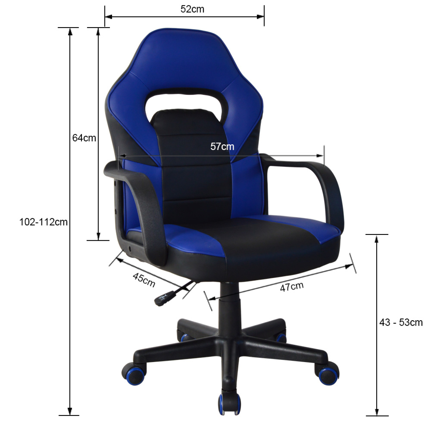 Gamestoel Thomas junior - bureaustoel racing gaming stijl - hoogte verstelbaar - zwart blauw - VDD Stage Gamestoel Thomas junior - bureaustoel racing gaming stijl - hoogte verstelbaar - zwart blauw - VDD Stage