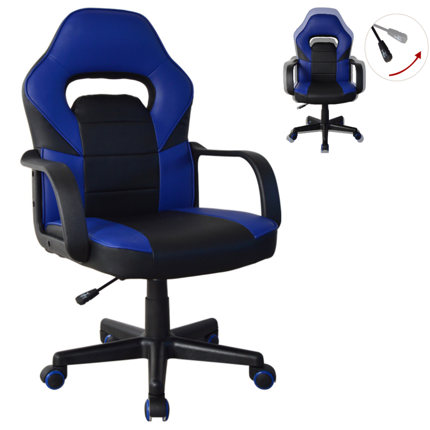 Gamestoel Thomas junior - bureaustoel racing gaming stijl - hoogte verstelbaar - zwart blauw - VDD Stage Gamestoel Thomas junior - bureaustoel racing gaming stijl - hoogte verstelbaar - zwart blauw - VDD Stage