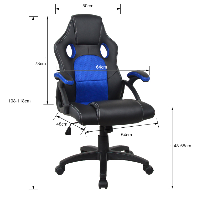 Gamestoel Wouter junior bureaustoel - racing gaming stijl - hoogte verstelbaar - zwart blauw - VDD Stage Gamestoel Wouter junior bureaustoel - racing gaming stijl - hoogte verstelbaar - zwart blauw - VDD Stage