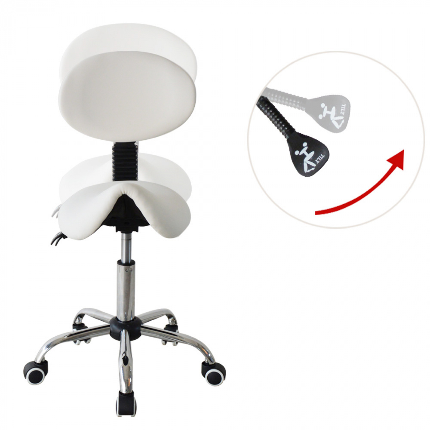 Zadelkruk ergonomisch rugleuning kantelbaar - kapperskruk - tabouret - hoogte verstelbaar - VDD Stage Zadelkruk ergonomisch rugleuning kantelbaar - kapperskruk - tabouret - hoogte verstelbaar - VDD Stage