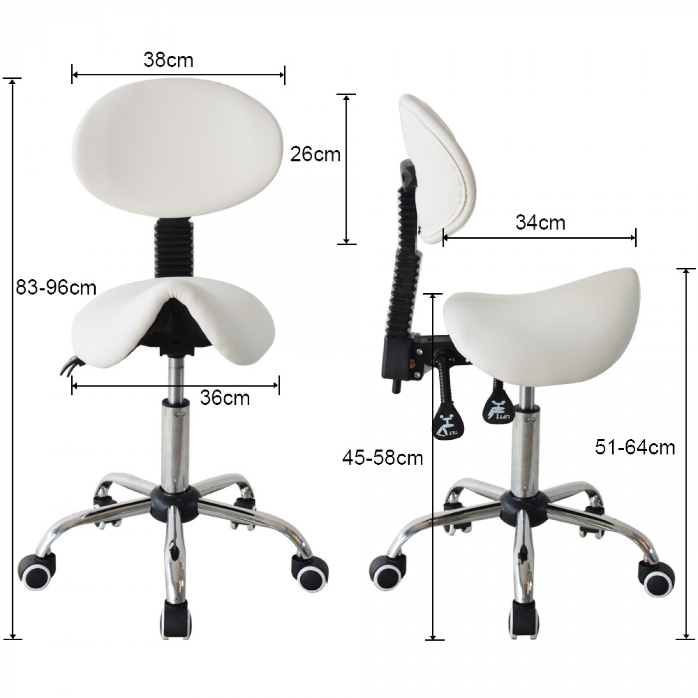 Zadelkruk ergonomisch rugleuning kantelbaar - kapperskruk - tabouret - hoogte verstelbaar - VDD Stage Zadelkruk ergonomisch rugleuning kantelbaar - kapperskruk - tabouret - hoogte verstelbaar - VDD Stage