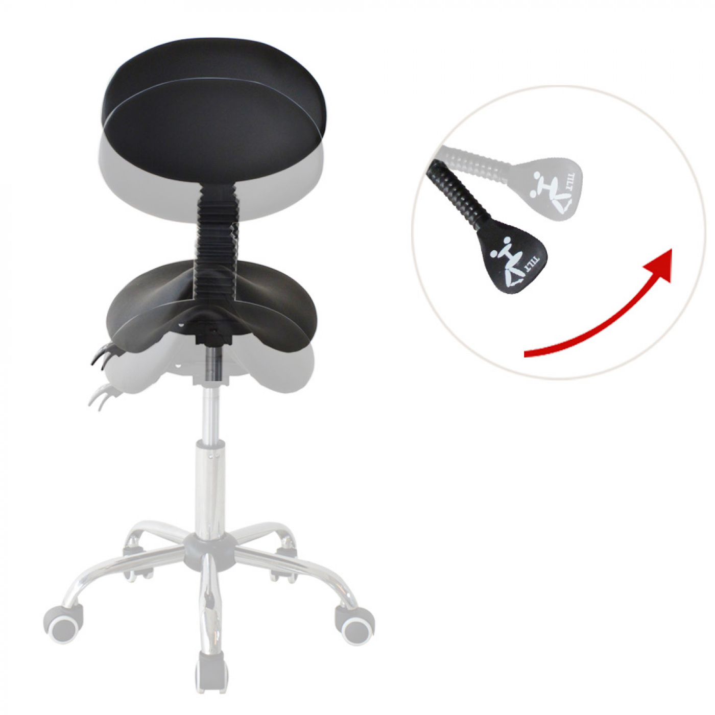 Zadelkruk rugleuning ergonomisch kantelbaar - kapperskruk - tabouret - hoogte verstelbaar - VDD Stage Zadelkruk rugleuning ergonomisch kantelbaar - kapperskruk - tabouret - hoogte verstelbaar - VDD Stage