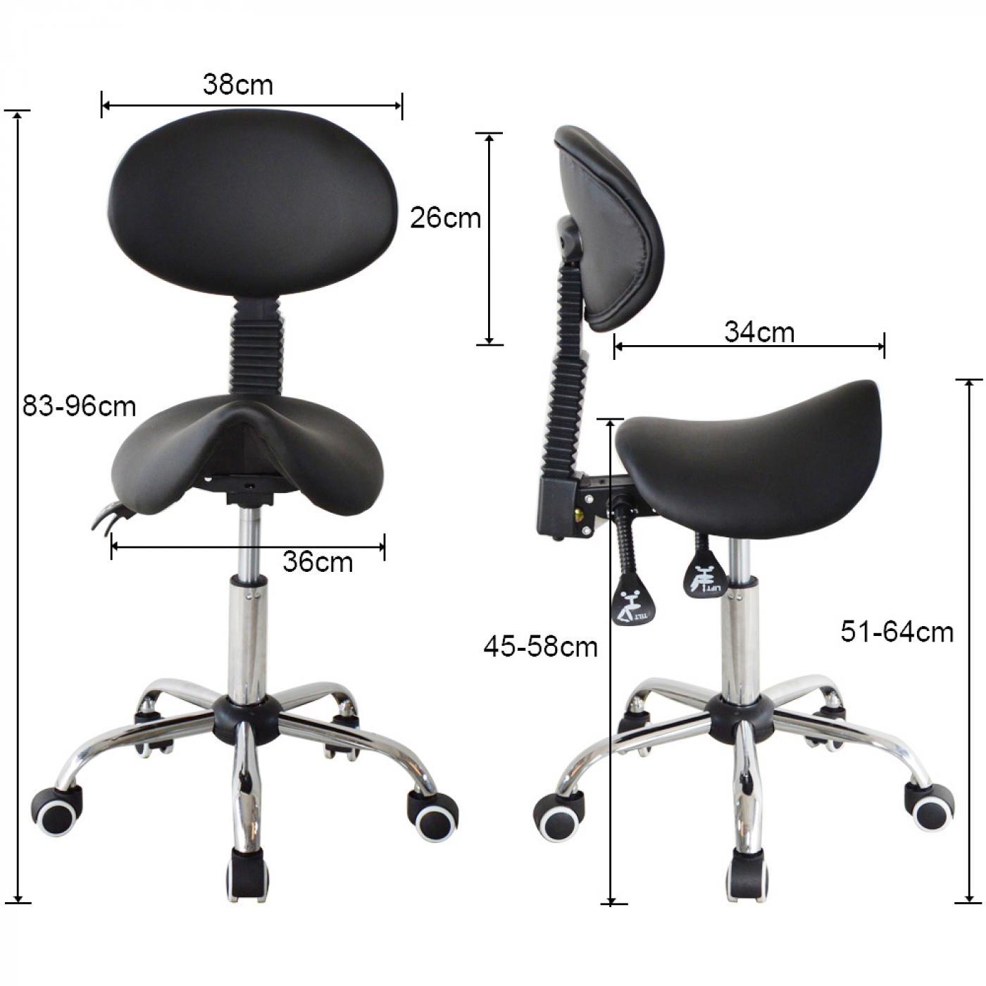 Zadelkruk rugleuning ergonomisch kantelbaar - kapperskruk - tabouret - hoogte verstelbaar - VDD Stage Zadelkruk rugleuning ergonomisch kantelbaar - kapperskruk - tabouret - hoogte verstelbaar - VDD Stage