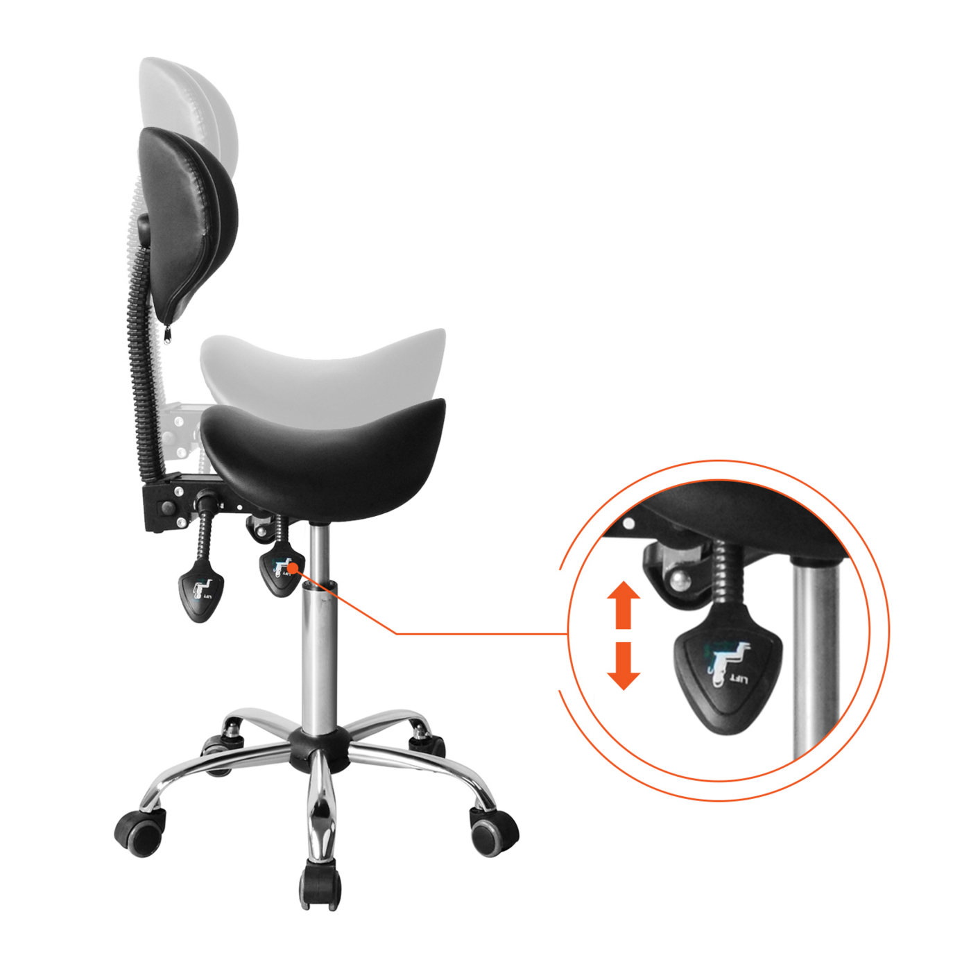 Zadelkruk ergonomisch - kapperskruk - tabouret - hoogte verstelbaar - rugleuning kantelbaar en verstelbaar - alternatieve afbeelding