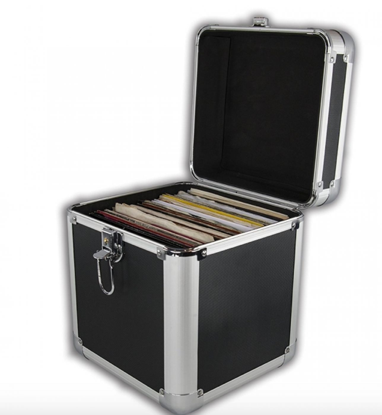 LP single 7 inch vinyl koffer voor opbergen van 70 - 100 singles afsluitbaar zwart aluminium - alternatieve afbeelding
