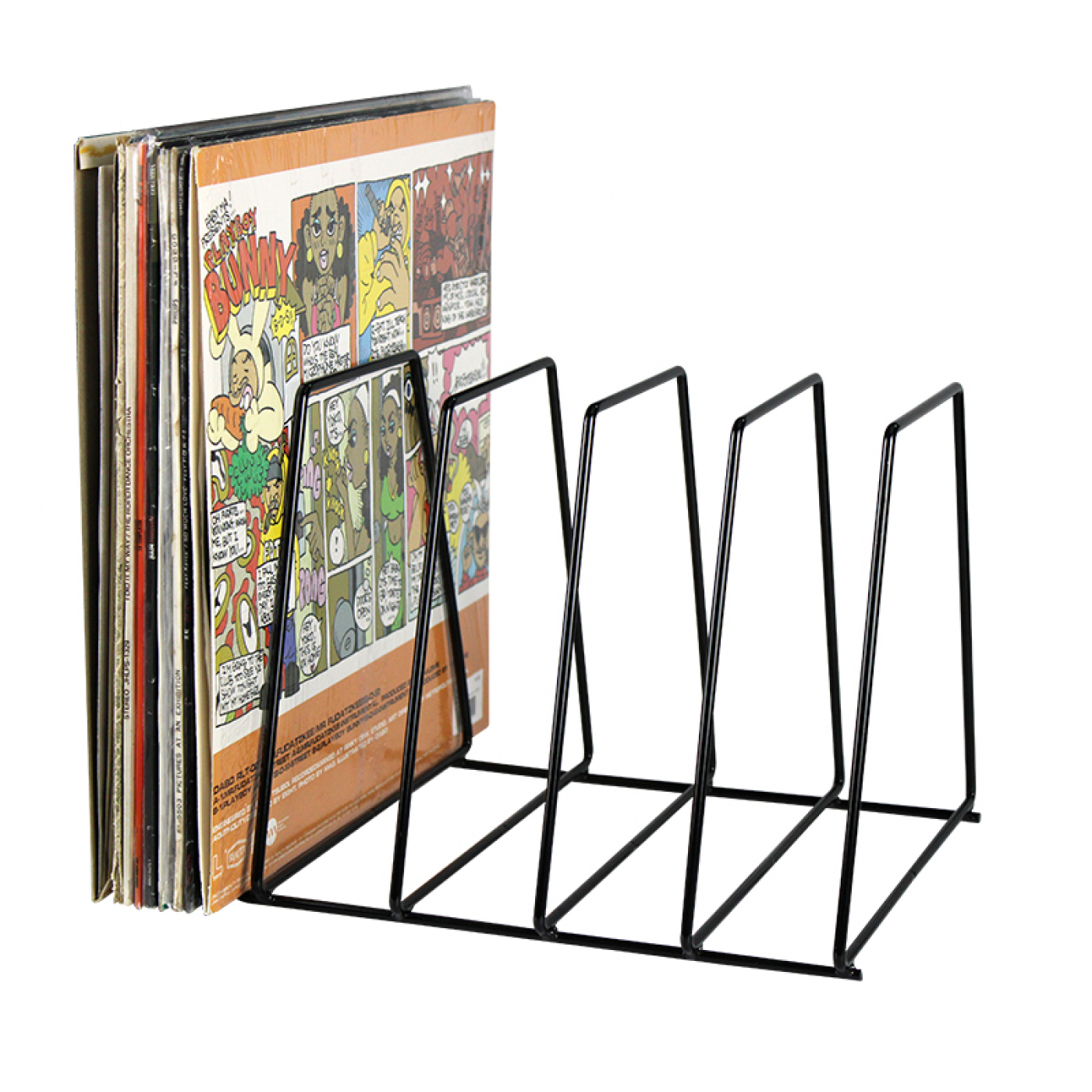 Vinyl platen opbergrek retro - bladerrek voor opbergen tot 50 vinyl lp platen - zwart - alternatieve afbeelding