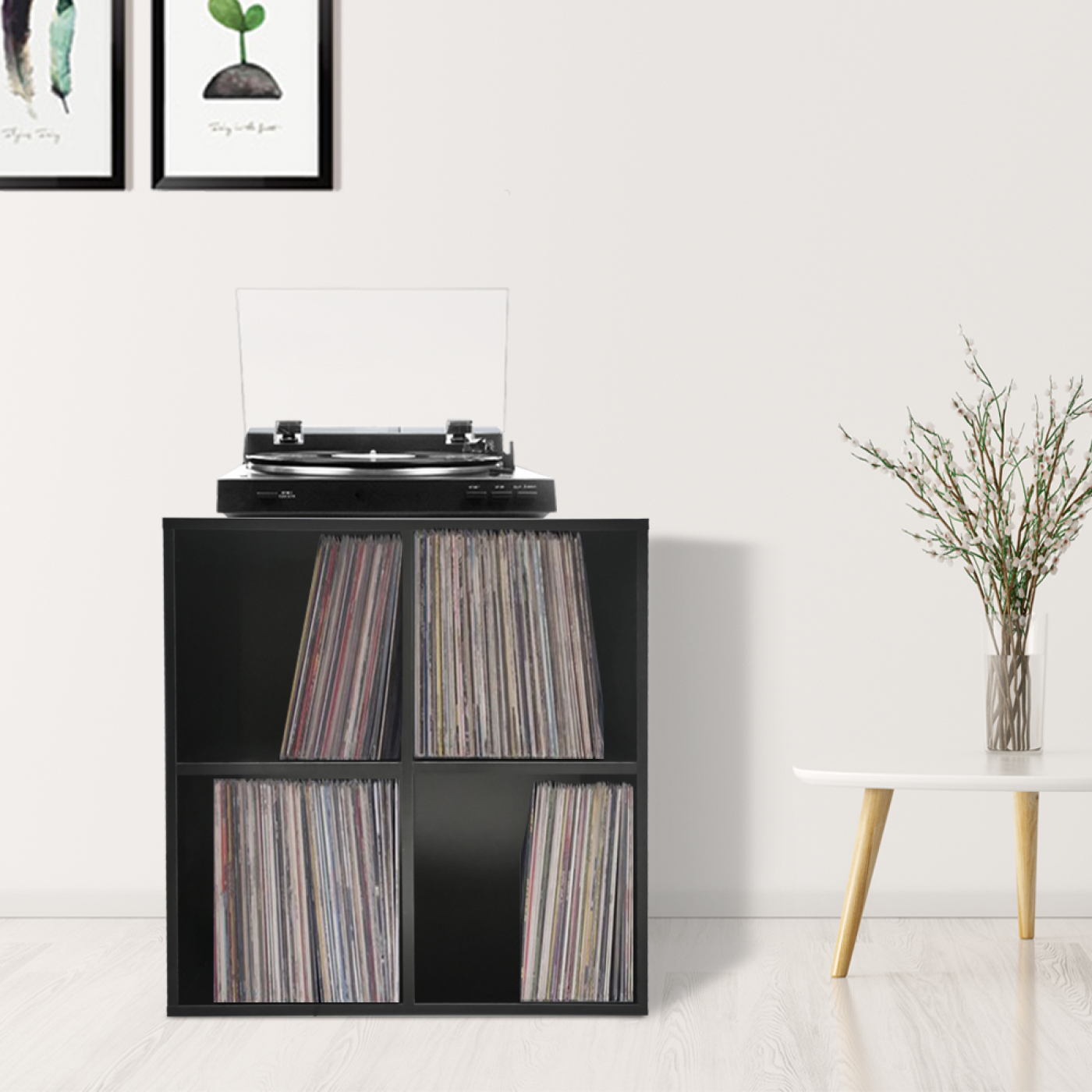 Platen vinyl lp opbergkast - opbergen lp vinyl platen - boekenkast - 4 vakken - zwart - alternatieve afbeelding