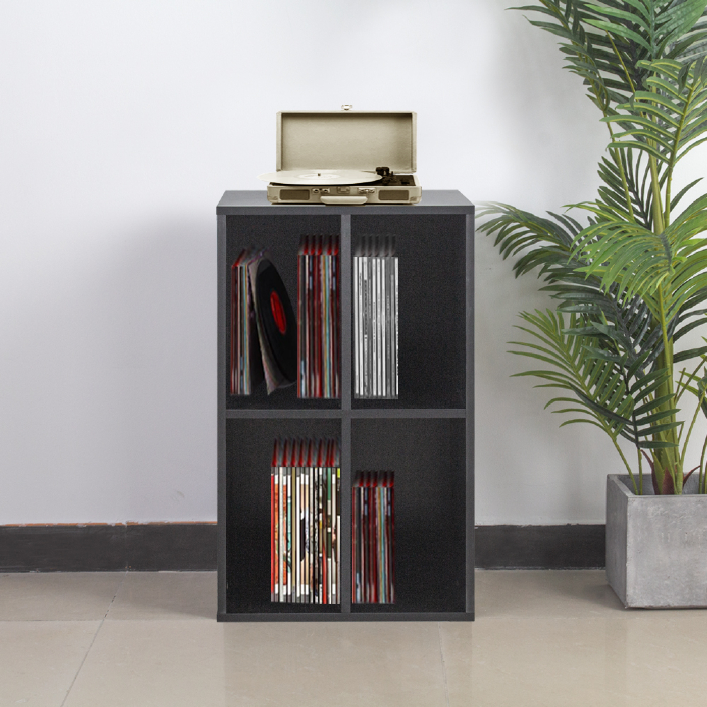 Vinyl lp platen kast - opbergen lp platen - platenspeler meubel - zwart - alternatieve afbeelding