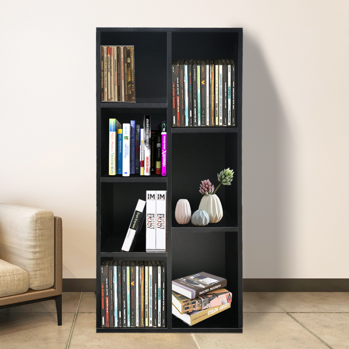 Boekenkast - open vakkenkast - wandkast - zwart - alternatieve afbeelding