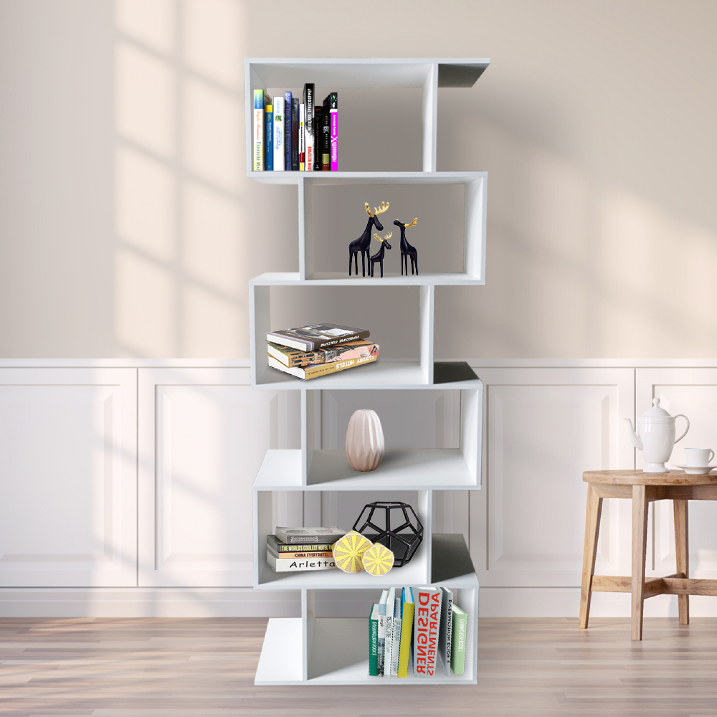 Vakkenkast boekenkast - wandkast gestapeld kubus - 185 cm hoog - wit - alternatieve afbeelding