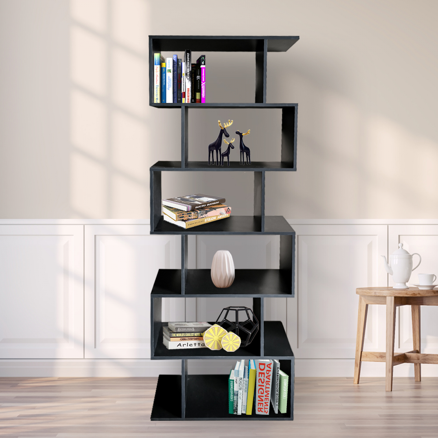 Boekenkast vakkenkast - wandkast gestapeld kubus - 185 cm hoog - zwart - alternatieve afbeelding