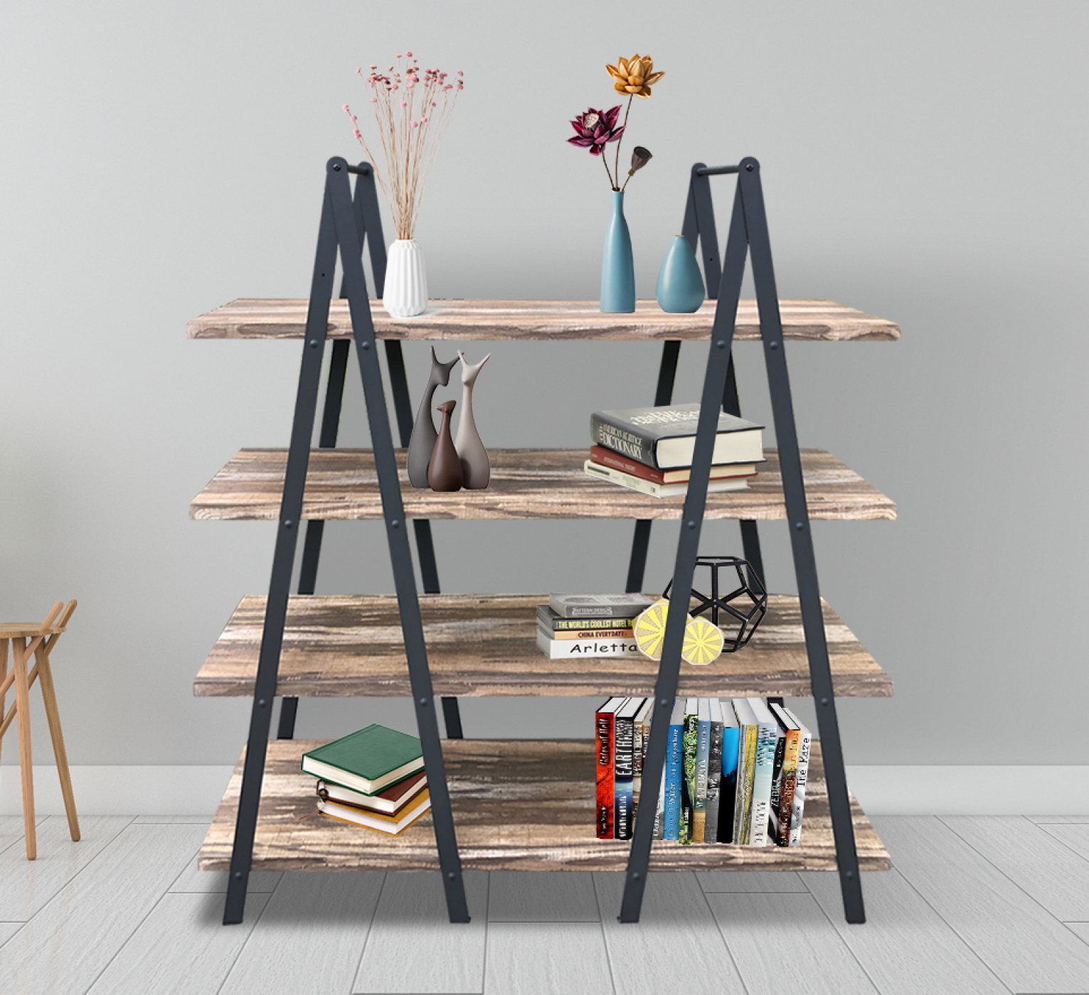 Wandkast boekenkast Stoer -  industrieel design metaal - 140  x 146 cm - alternatieve afbeelding