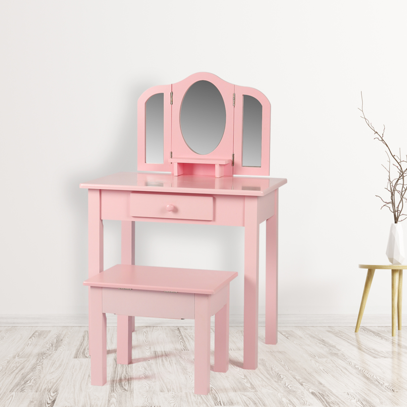 Kaptafel make up visagie tafel Prinses meisje met spiegel en krukje roze - alternatieve afbeelding