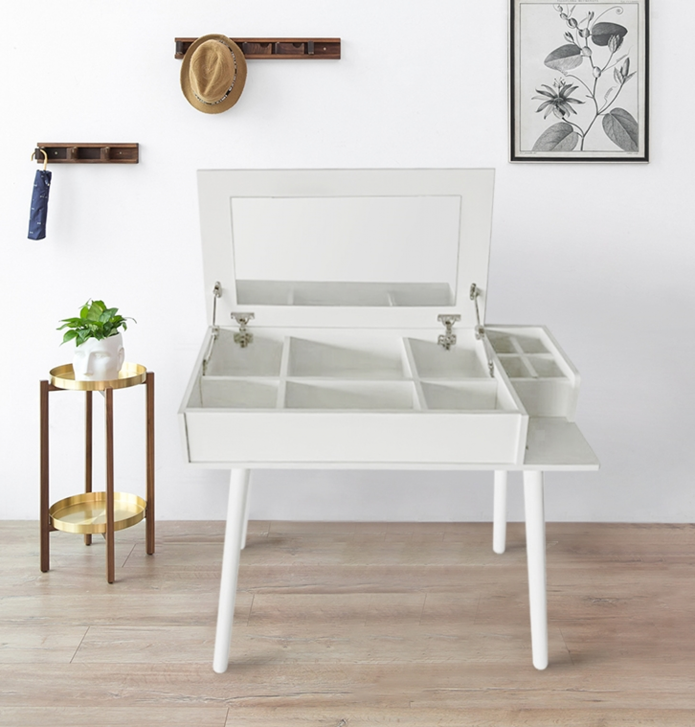 Kaptafel make up visagie opmaaktafel bureau met inklapbare spiegel 90 cm breed - alternatieve afbeelding