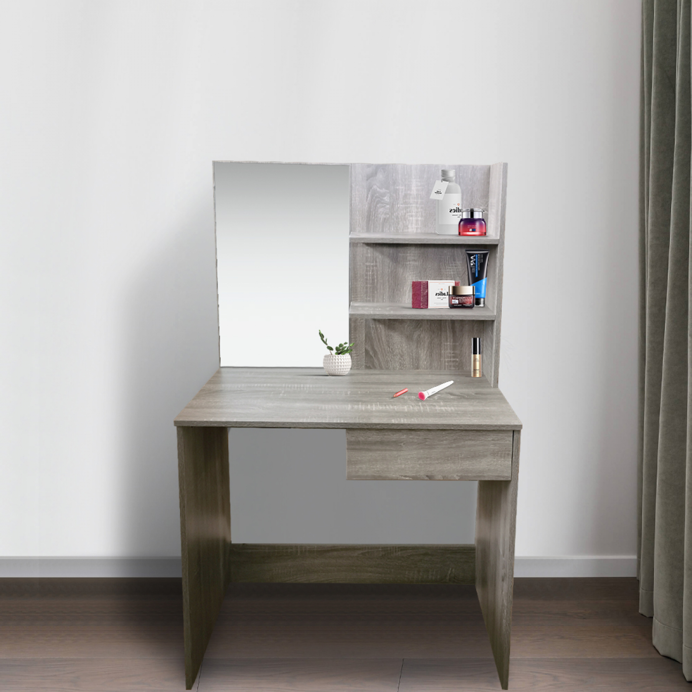 Kaptafel make-up visagie opmaaktafel - toilettafel - met spiegel - bruin - alternatieve afbeelding