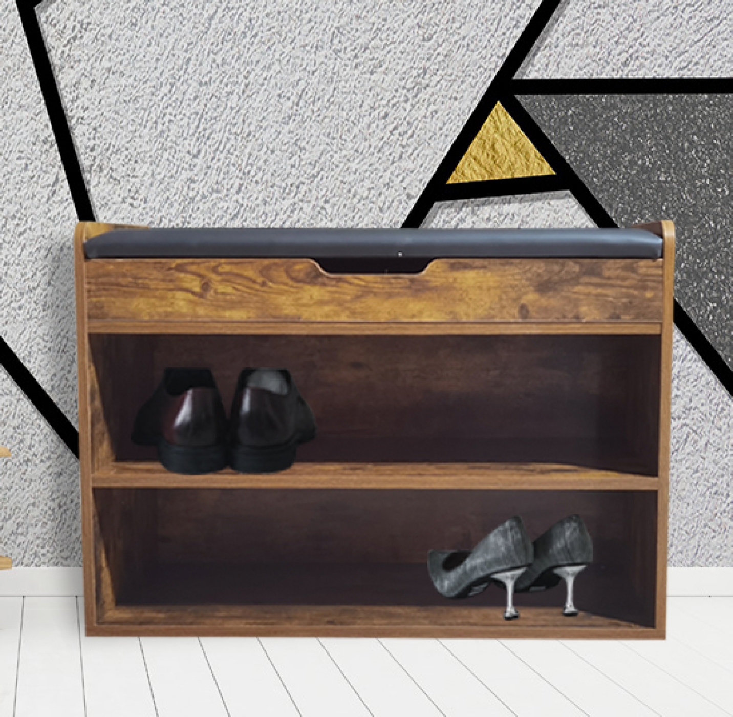 Schoenenkast met zitkussen - Halbankje met schoenen opbergvakken - Vintage bruin - VDD Stage Schoenenkast met zitkussen - Halbankje met schoenen opbergvakken - Vintage bruin - VDD Stage