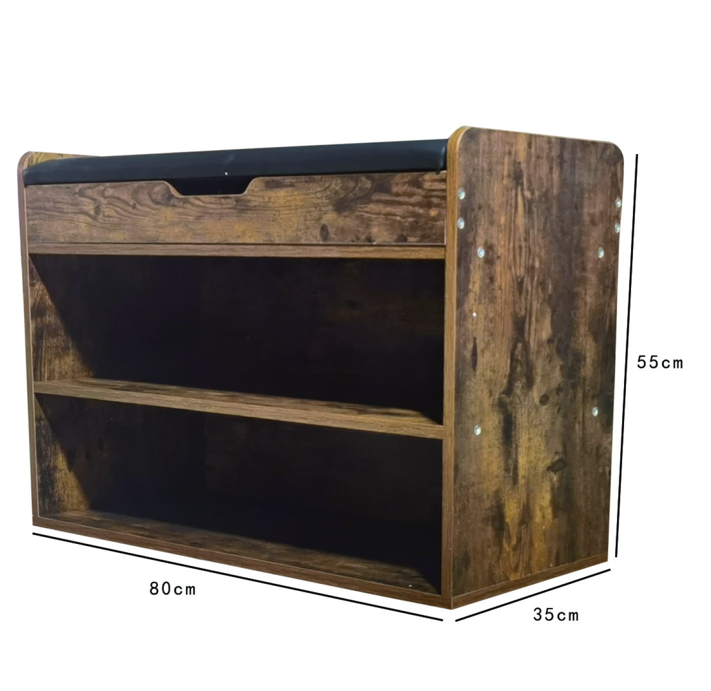Schoenenkast met zitkussen - Halbankje met schoenen opbergvakken - Vintage bruin - VDD Stage Schoenenkast met zitkussen - Halbankje met schoenen opbergvakken - Vintage bruin - VDD Stage