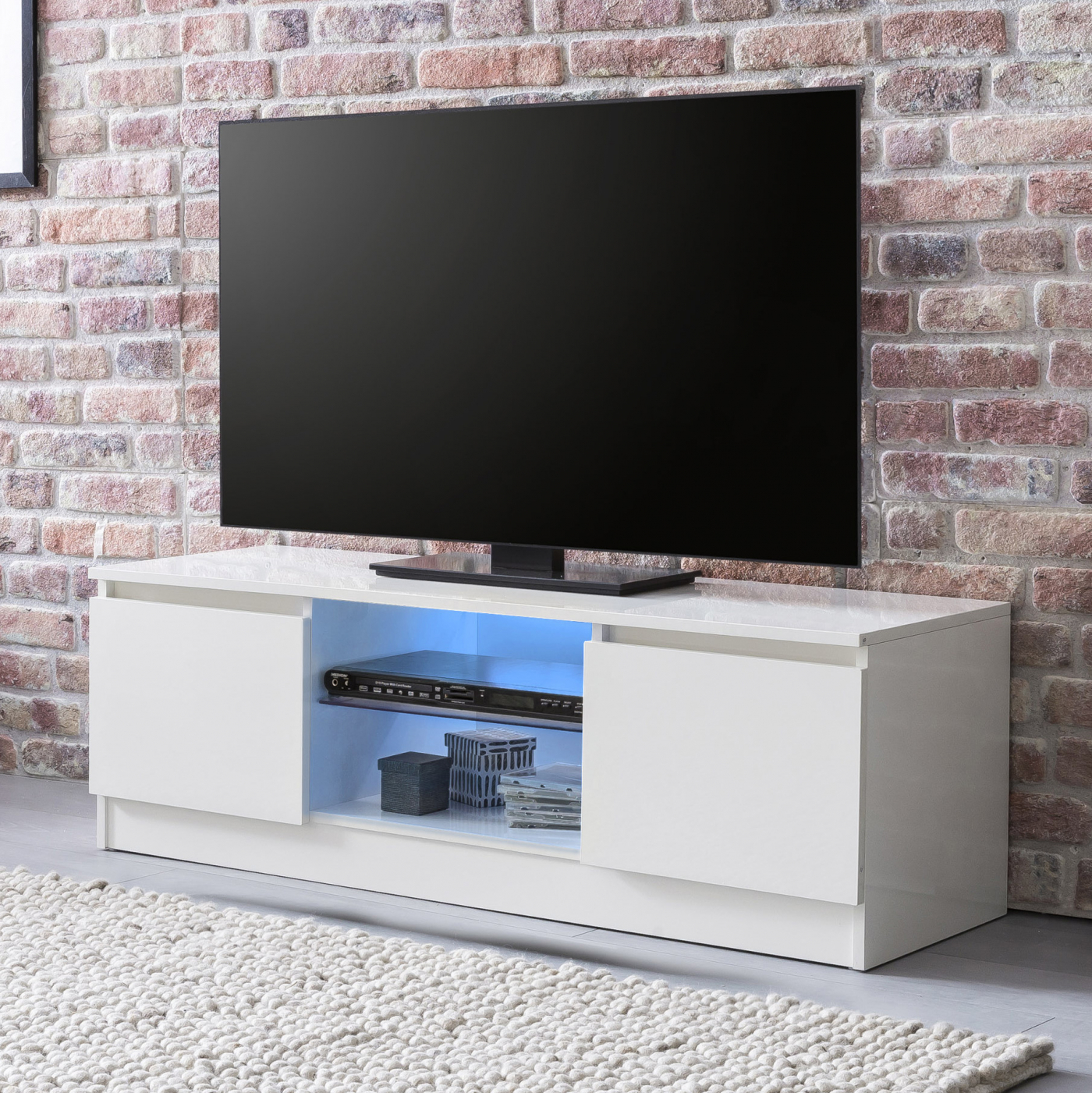 TV meubel - TV kast - led verlichting - 120 cm breed - wit - alternatieve afbeelding