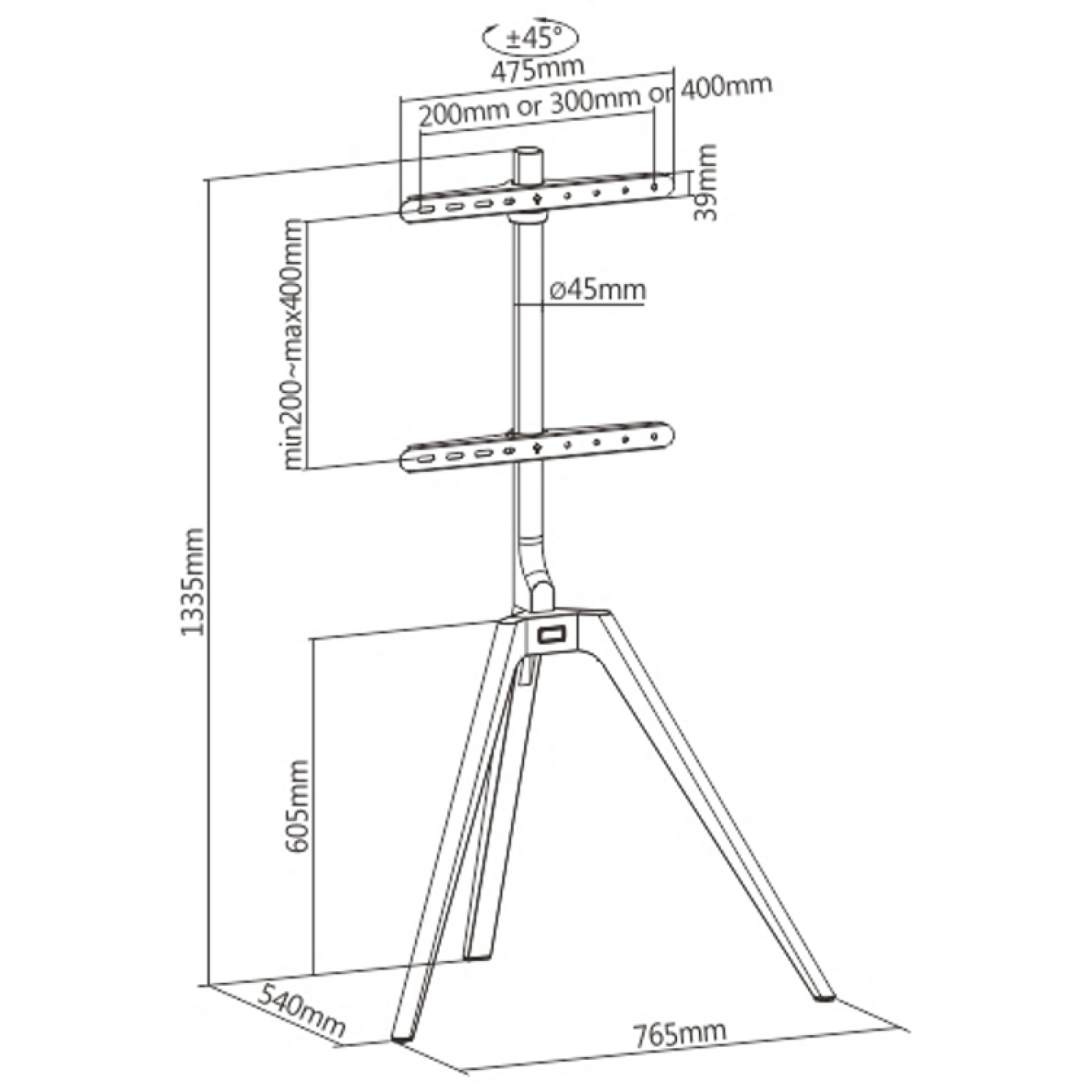 VDD TV Standaard - Vloerstandaard - Studio Statief - Schildersezel Design - Tot 65 inch - Zwart - VDD Stage VDD TV Standaard - Vloerstandaard - Studio Statief - Schildersezel Design - Tot 65 inch - Zwart - VDD Stage