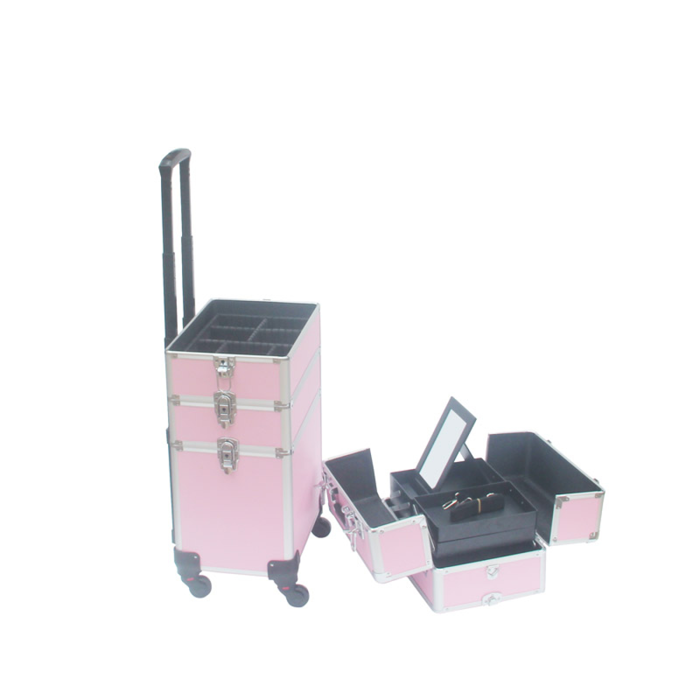 Visagie make up koffer cosmetica kappers trolley beauty case 4 in 1 Roze - alternatieve afbeelding