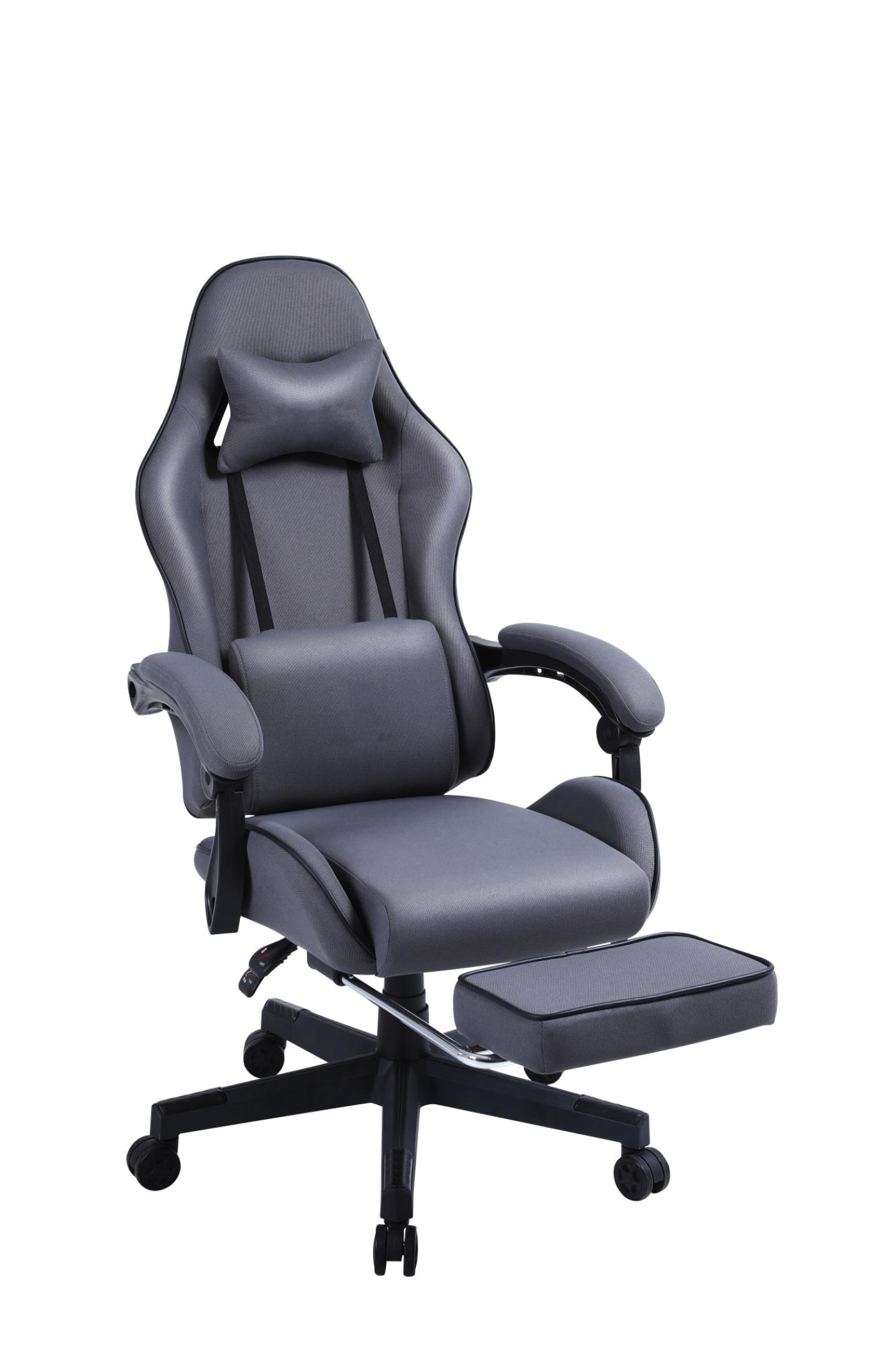 VDD - gamestoel met voetsteun - padded armsteunen - hoogte verstelbaar - massage kussen – grijs