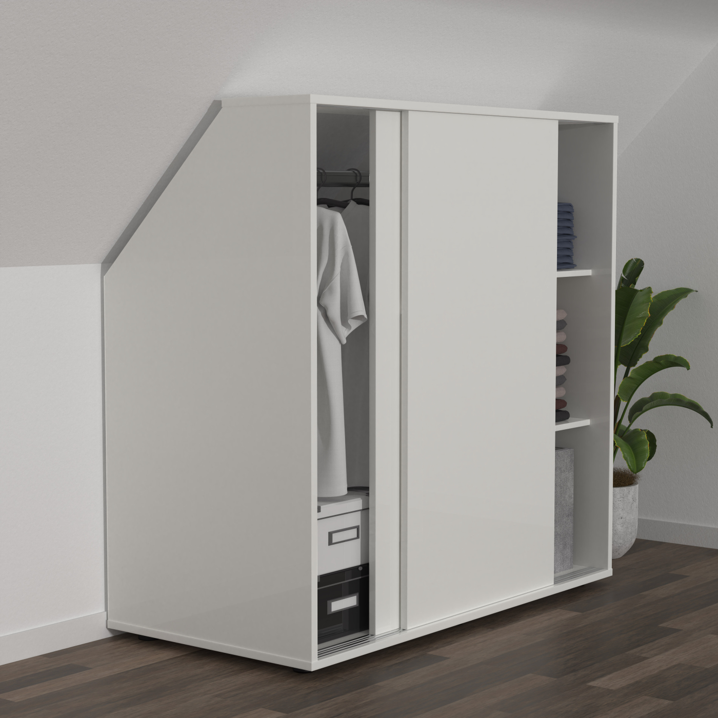VDD - Schuine wandkast - Kledingkast - Kleding kast- Opbergkast - Kledingkast wit - Opbergkast wit - Kledingkast met planken - alternatieve afbeelding