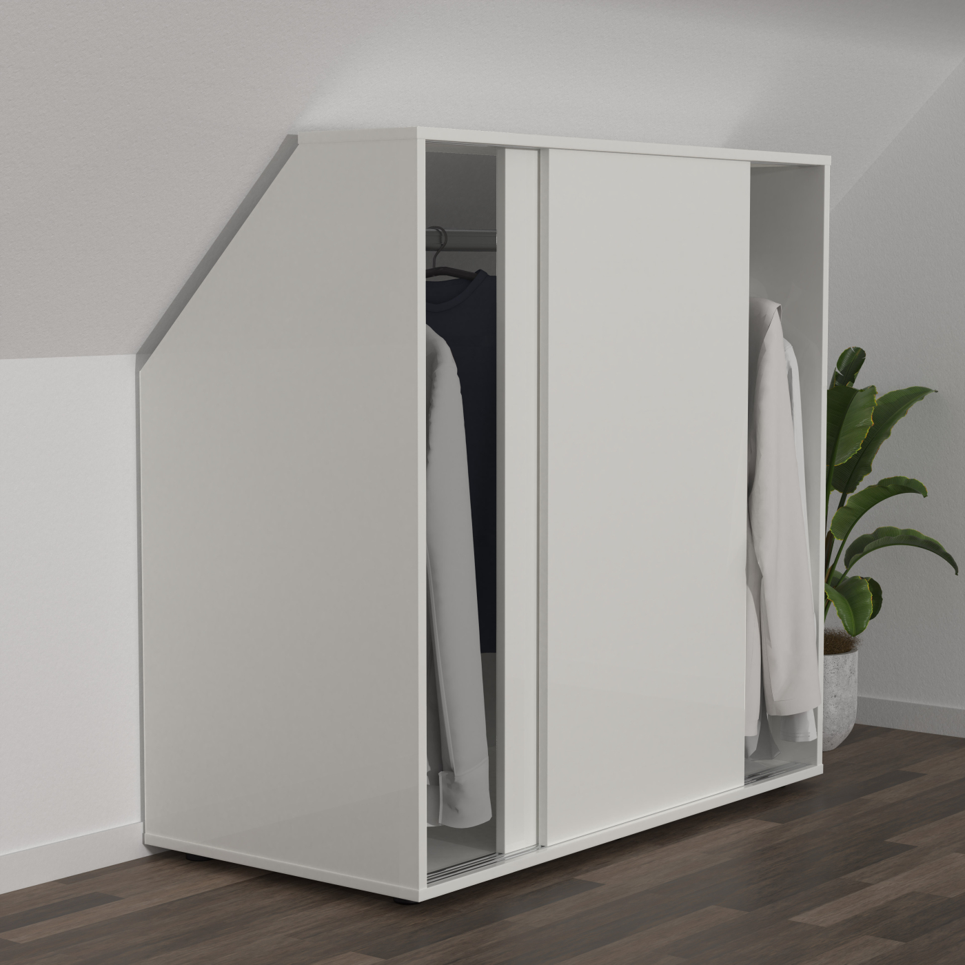 VDD - Schuine wandkast - Kledingkast - Kleding kast wit - Kledingkast met schuifdeuren - Kleding kast - Wit - 100x100x50cm - alternatieve afbeelding