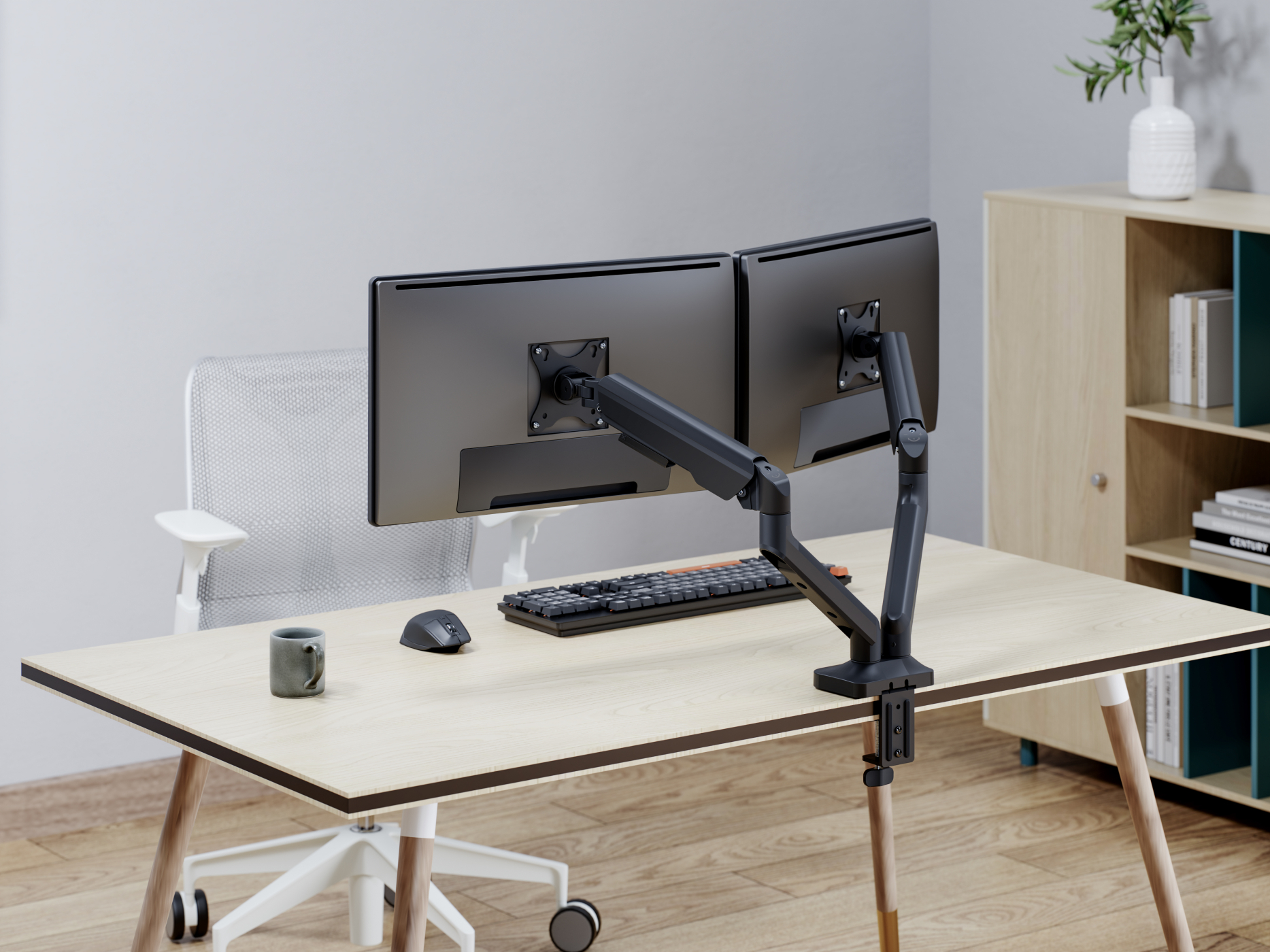 VDD Dubbele Monitor Arm - Monitor Beugel - Scherm Beugel - In Hoogte Verstelbaar - Voor 2 Schermen - Ergonomisch Ontwerp - Zwart - alternatieve afbeelding