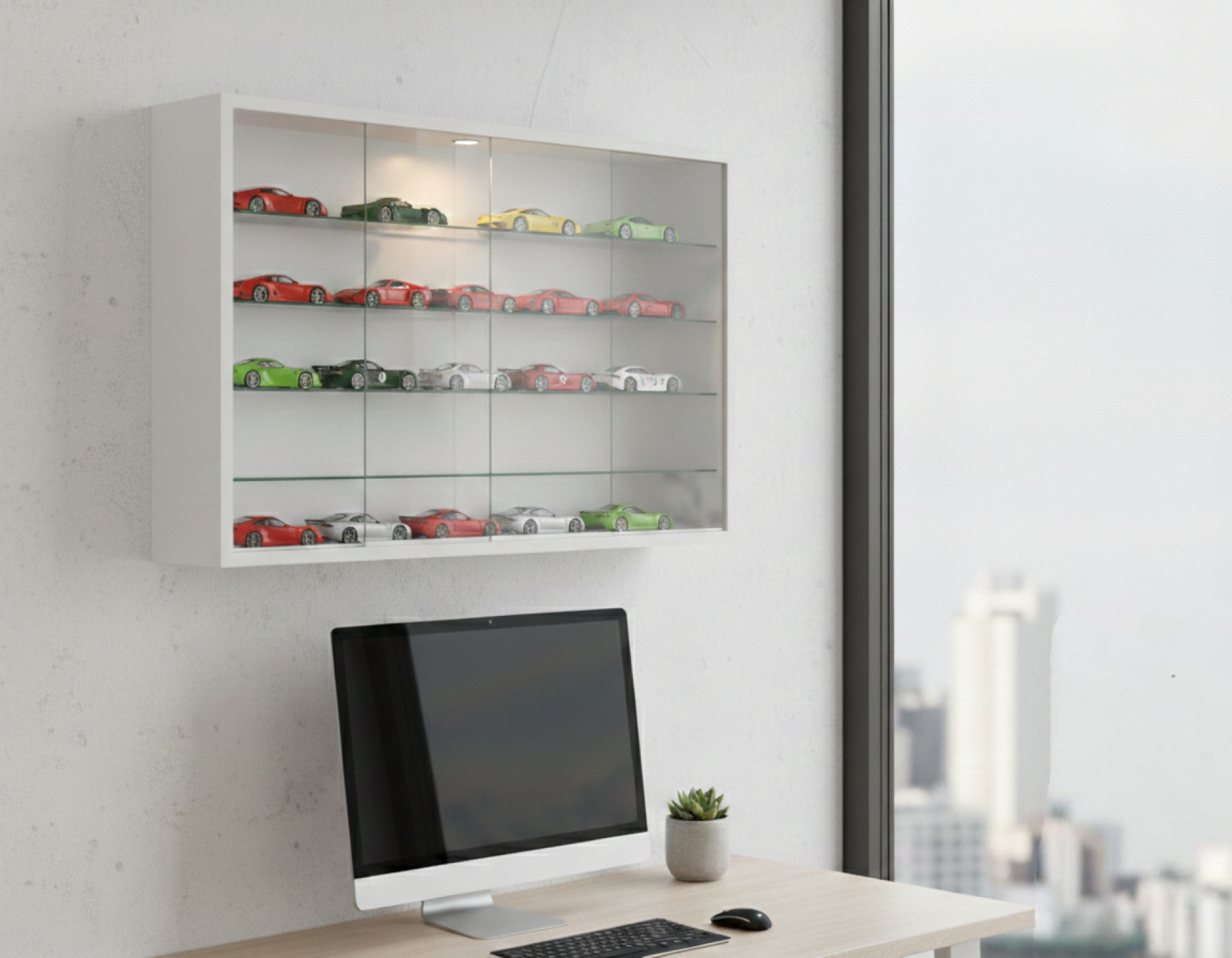 VDD – Vitrinekast – Vitrinekast met glas – Vitrinekast met led verlichting – Vitrinekastje - 75 x 14 x 55 cm - Wit - alternatieve afbeelding