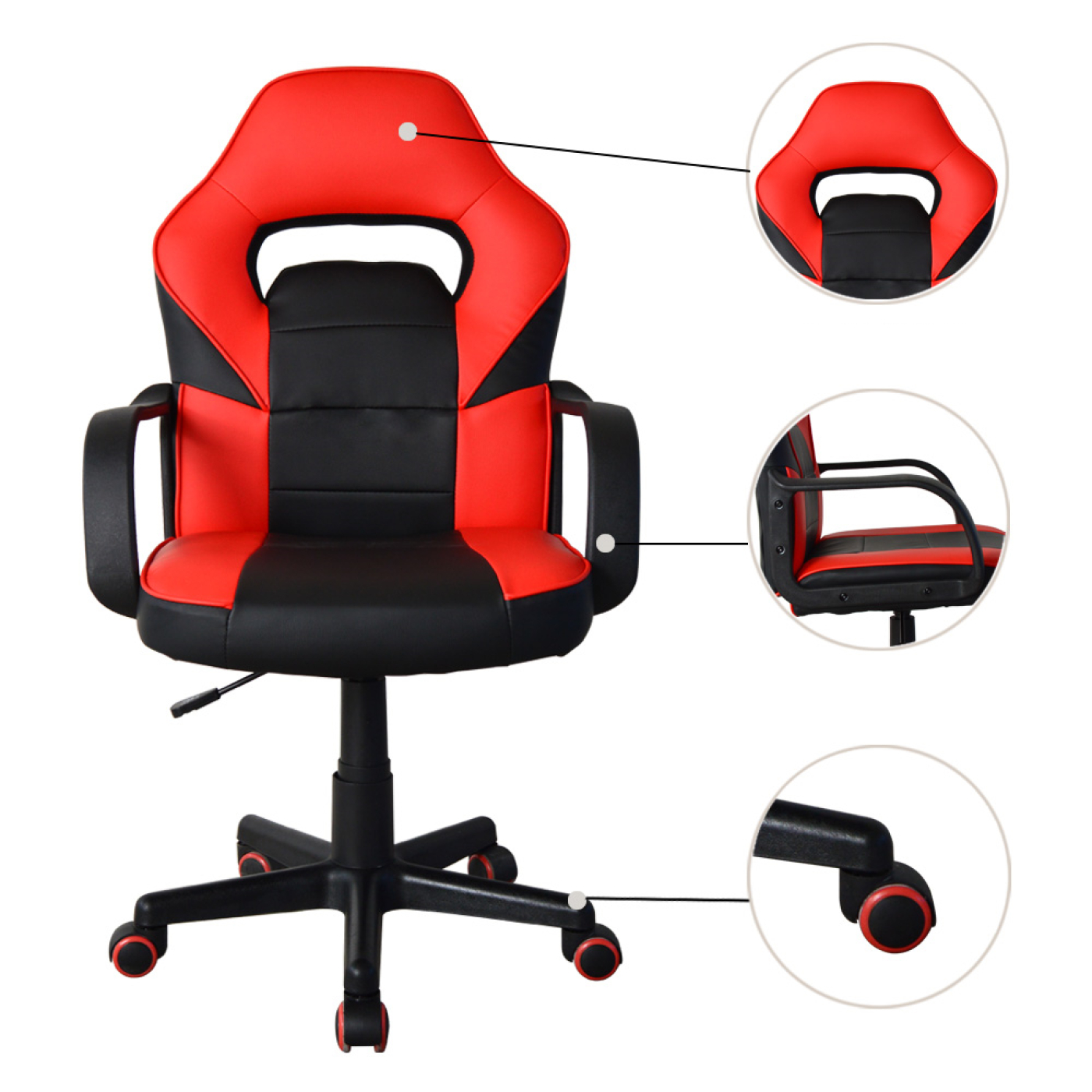 Gamestoel Thomas junior - bureaustoel gaming stijl - hoogte verstelbaar - rood zwart - VDD Stage Gamestoel Thomas junior - bureaustoel gaming stijl - hoogte verstelbaar - rood zwart - VDD Stage