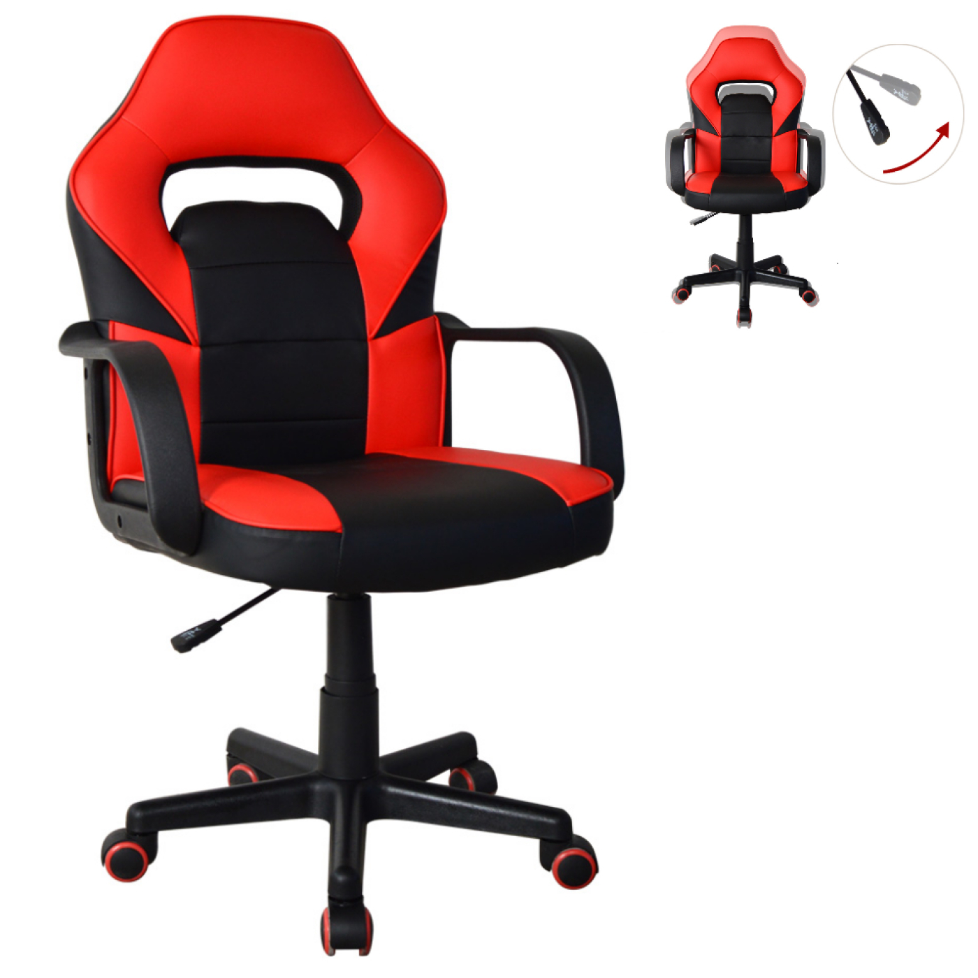 Gamestoel Thomas junior - bureaustoel gaming stijl - hoogte verstelbaar - rood zwart - VDD Stage Gamestoel Thomas junior - bureaustoel gaming stijl - hoogte verstelbaar - rood zwart - VDD Stage