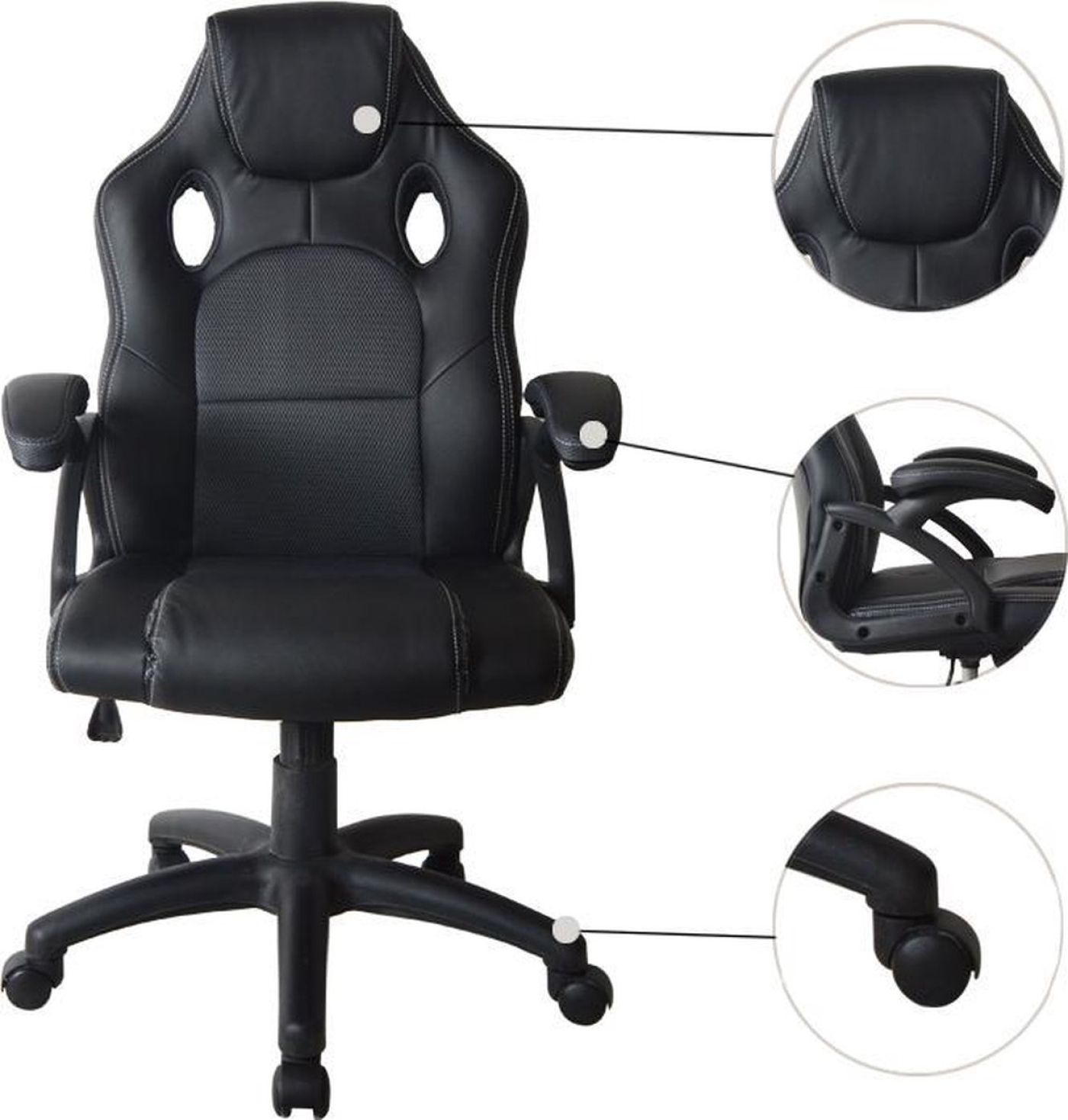 Gamestoel Wouter junior bureaustoel - racing gaming stijl - hoogte verstelbaar - zwart - alternatieve afbeelding