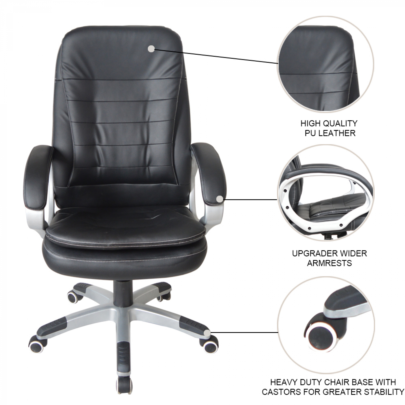 Bureaustoel - directiestoel design - ergonomisch verstelbaar - extra dikke vulling - zwart - alternatieve afbeelding
