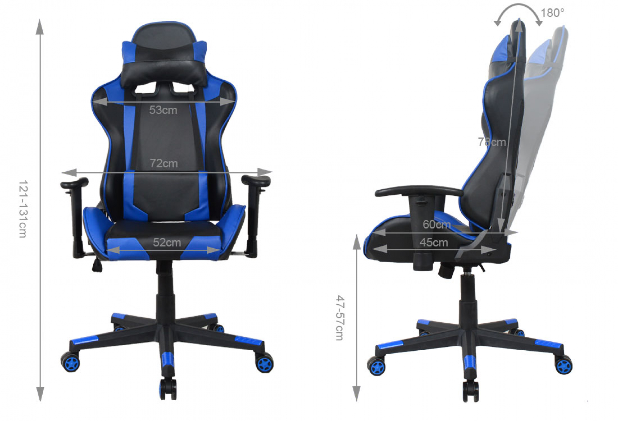 Bureaustoel racing gaming chair style uitvoering high design Thomas zwart blauw - VDD Stage Bureaustoel racing gaming chair style uitvoering high design Thomas zwart blauw - VDD Stage