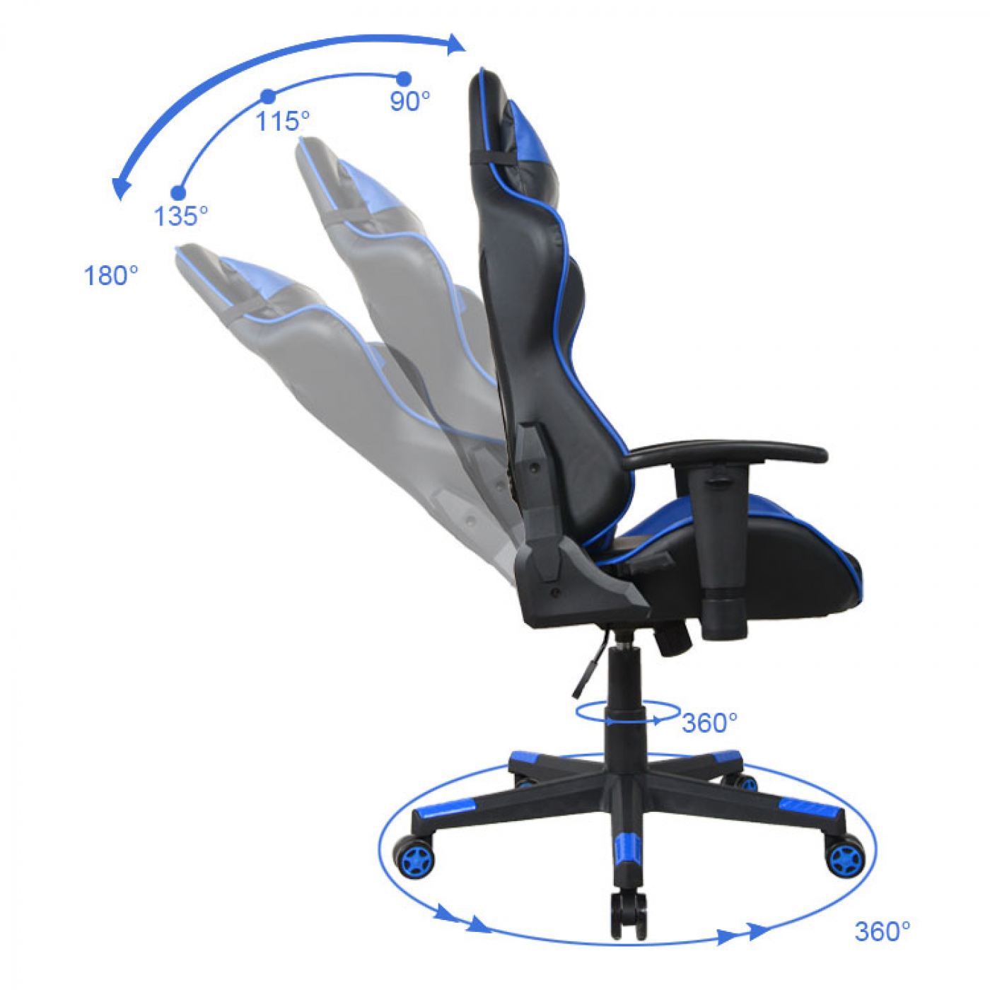Bureaustoel racing gaming chair style uitvoering high design Thomas zwart blauw - VDD Stage Bureaustoel racing gaming chair style uitvoering high design Thomas zwart blauw - VDD Stage