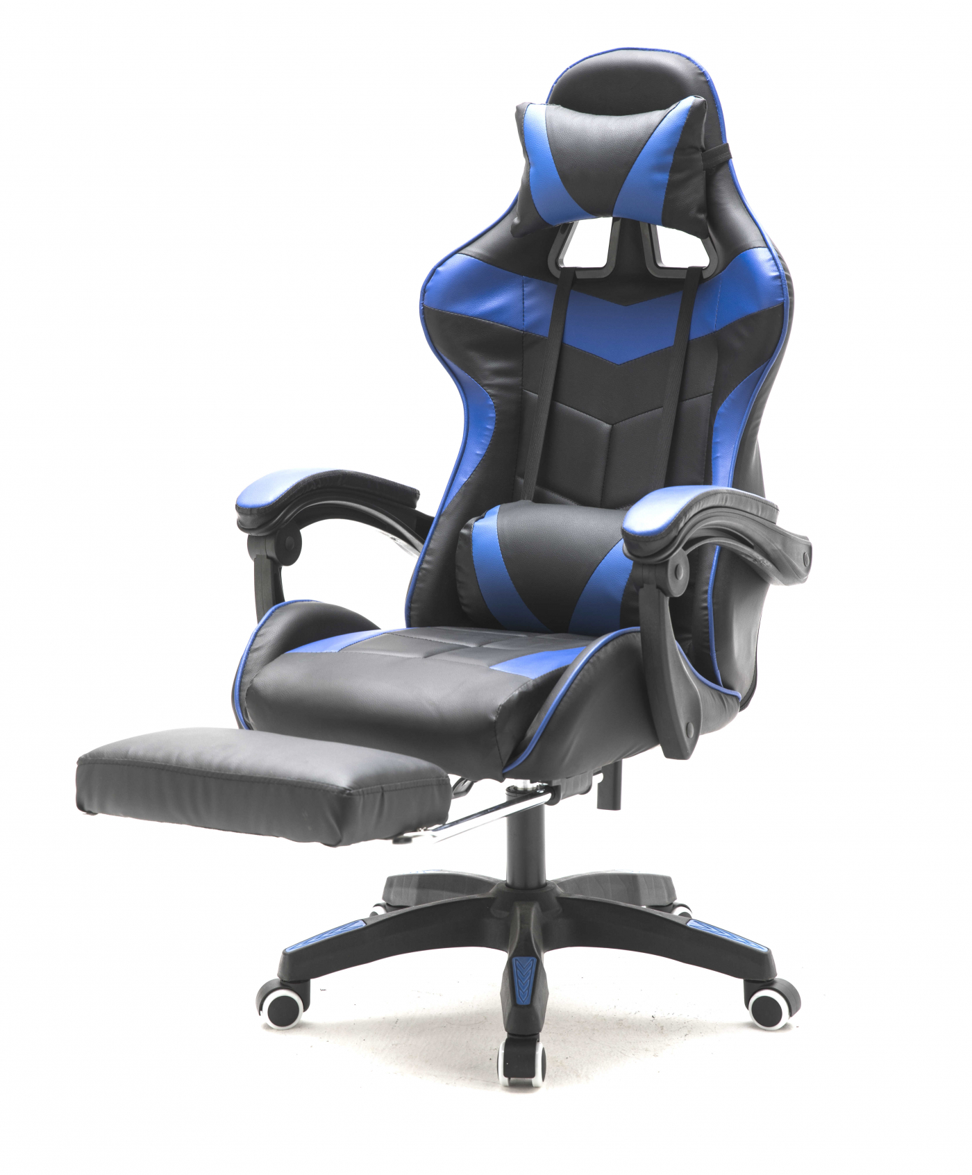 Gamestoel met voetsteun Cyclone tieners - bureaustoel - racing gaming stoel - blauw zwart