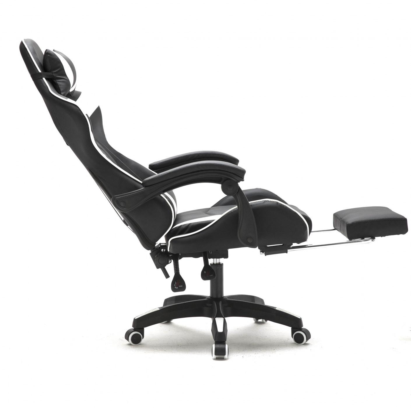 Gamestoel met voetsteun Cyclone tieners - bureaustoel - racing gaming stoel - wit zwart - alternatieve afbeelding