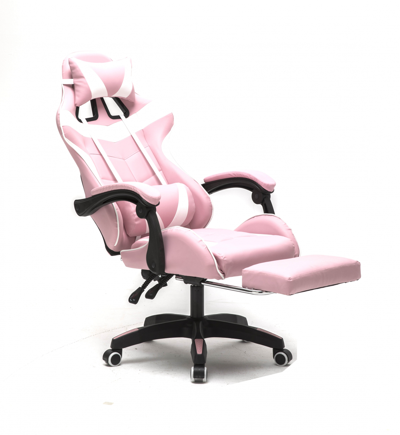 Gamestoel met voetsteun Cyclone tieners - bureaustoel - racing gaming stoel - roze wit
