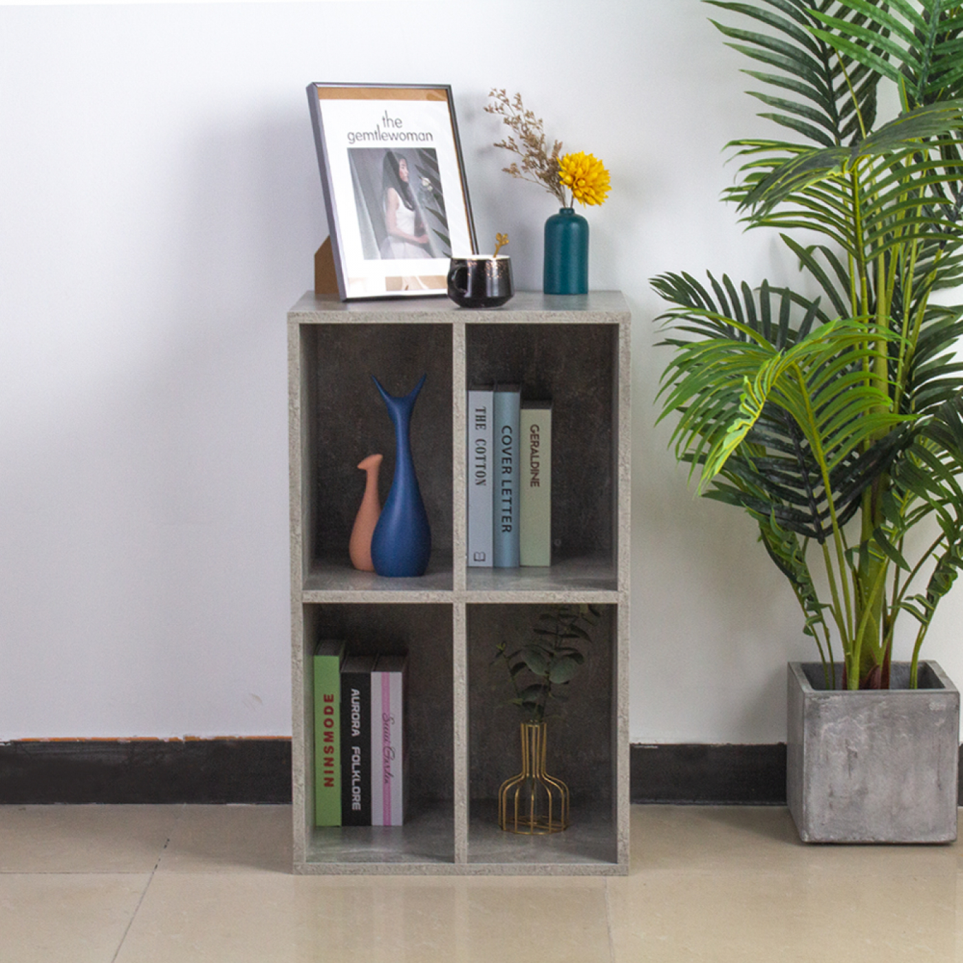 Vinyl lp platen kast - opbergen lp platen - platenspeler meubel - grijs beton look - VDD Stage Vinyl lp platen kast - opbergen lp platen - platenspeler meubel - grijs beton look - VDD Stage