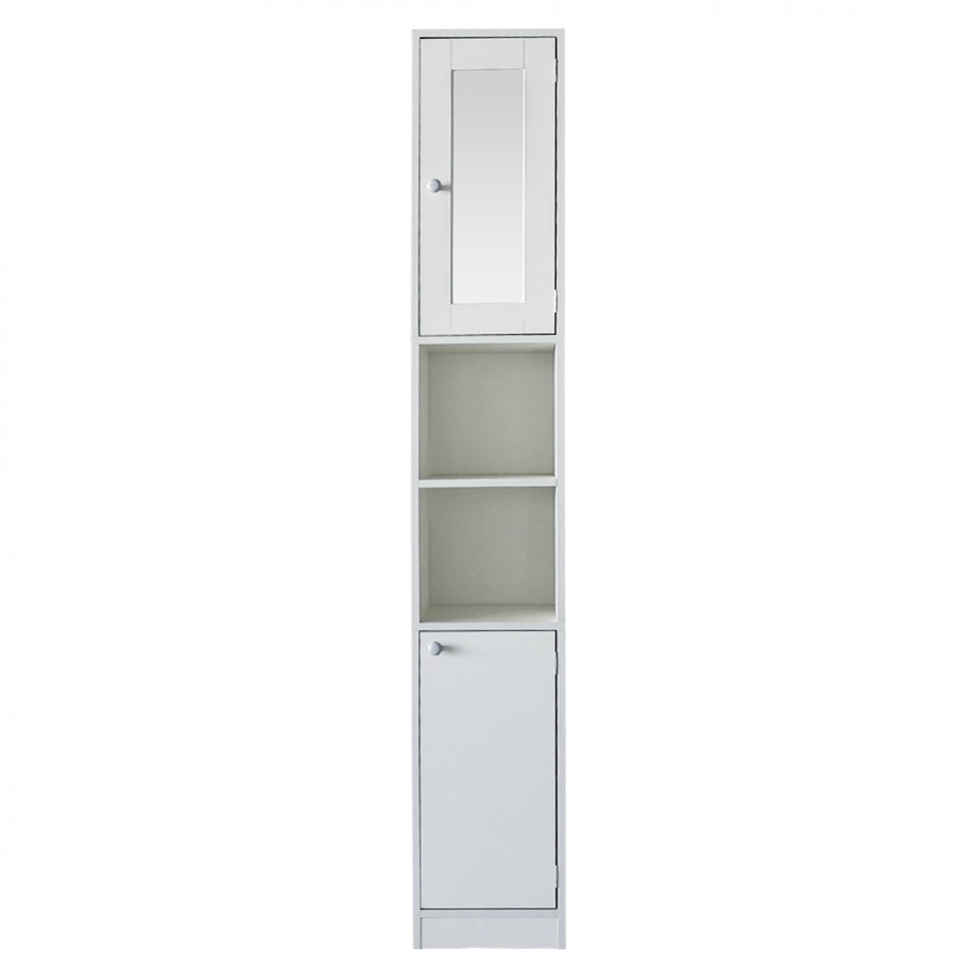 Kolomkast badkamer - opbergkast badkamer of hal - met spiegel - 180 cm hoog - wit
