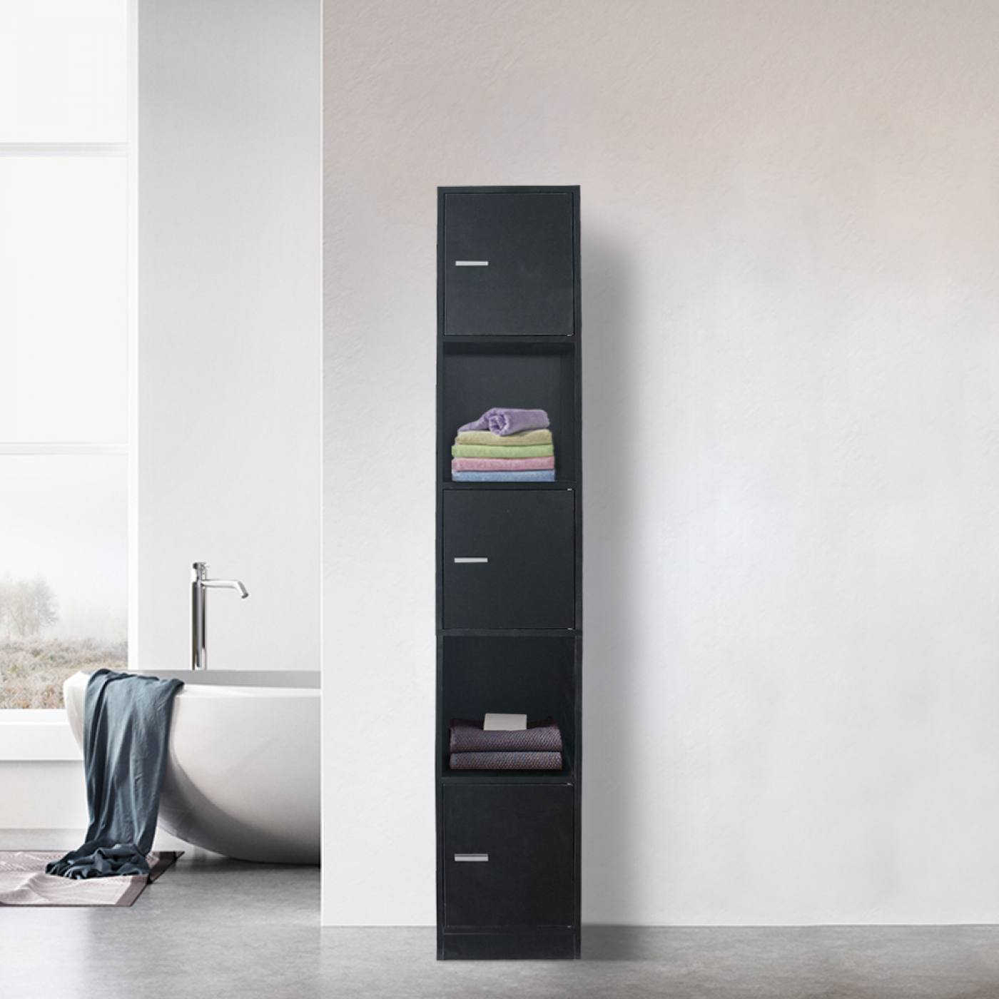 Kolomkast badkamer - opbergkast badkamer slaapkamer of hal - 180 cm hoog - zwart - alternatieve afbeelding