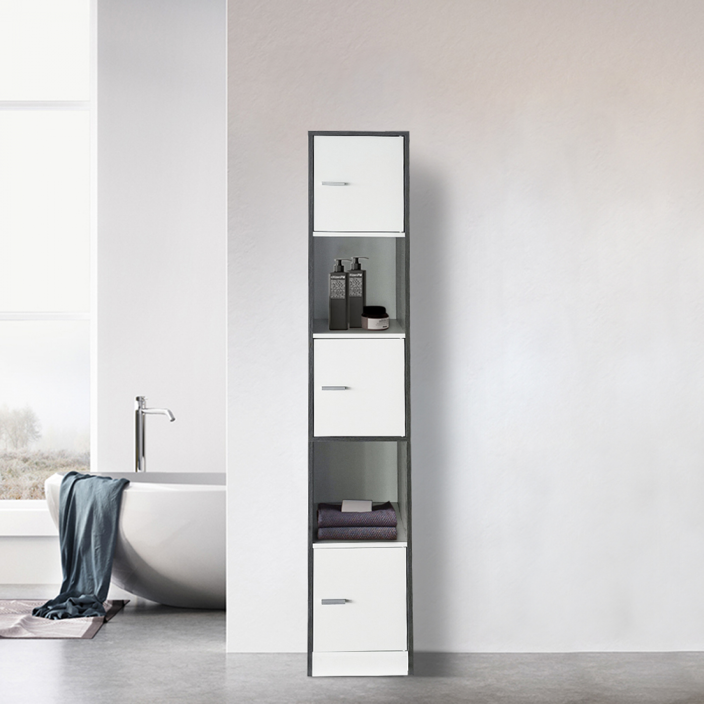 Kolomkast badkamer - opbergkast badkamer slaapkamer of hal - 180 cm hoog - grijskleurig - alternatieve afbeelding