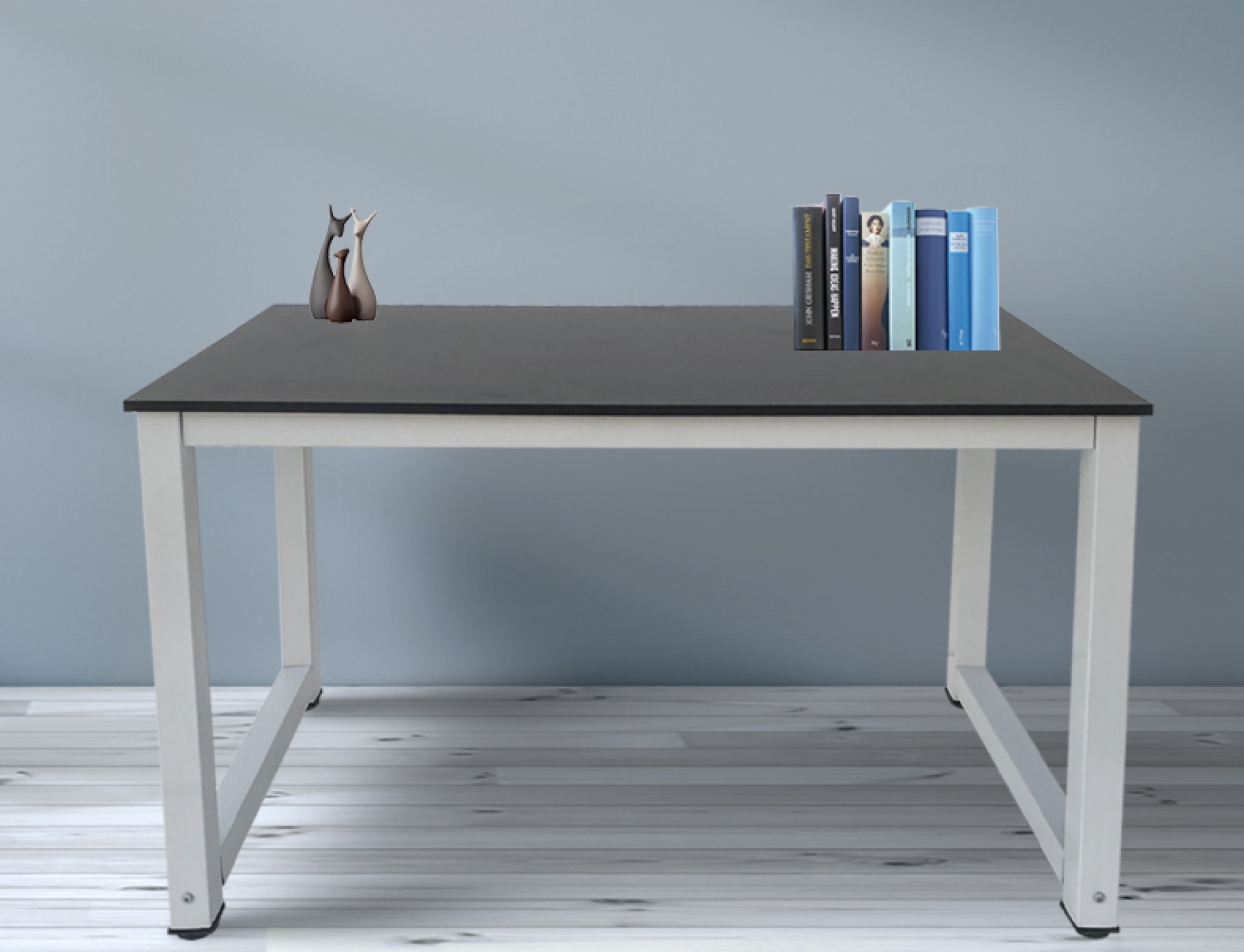 Bureau computertafel - keukentafel - metaal hout - 120 cm x 60 cm - wit met zwart tafelblad - alternatieve afbeelding