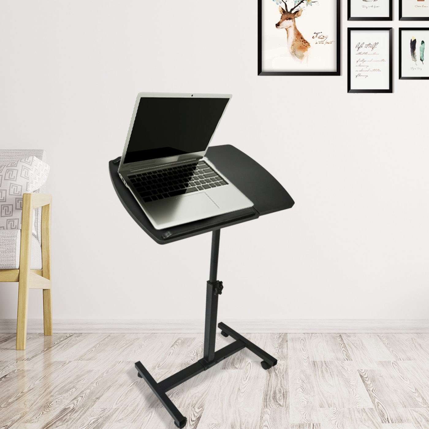 Laptoptafel laptopstandaard - bijzettafel bedtafel - verrijdbaar wieltjes - hoogte verstelbaar - zwart - alternatieve afbeelding
