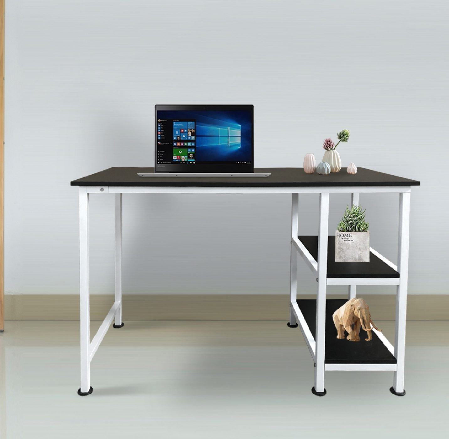 Bureau computer tafel - met opbergplanken - 110 cm breed - wit zwart - alternatieve afbeelding