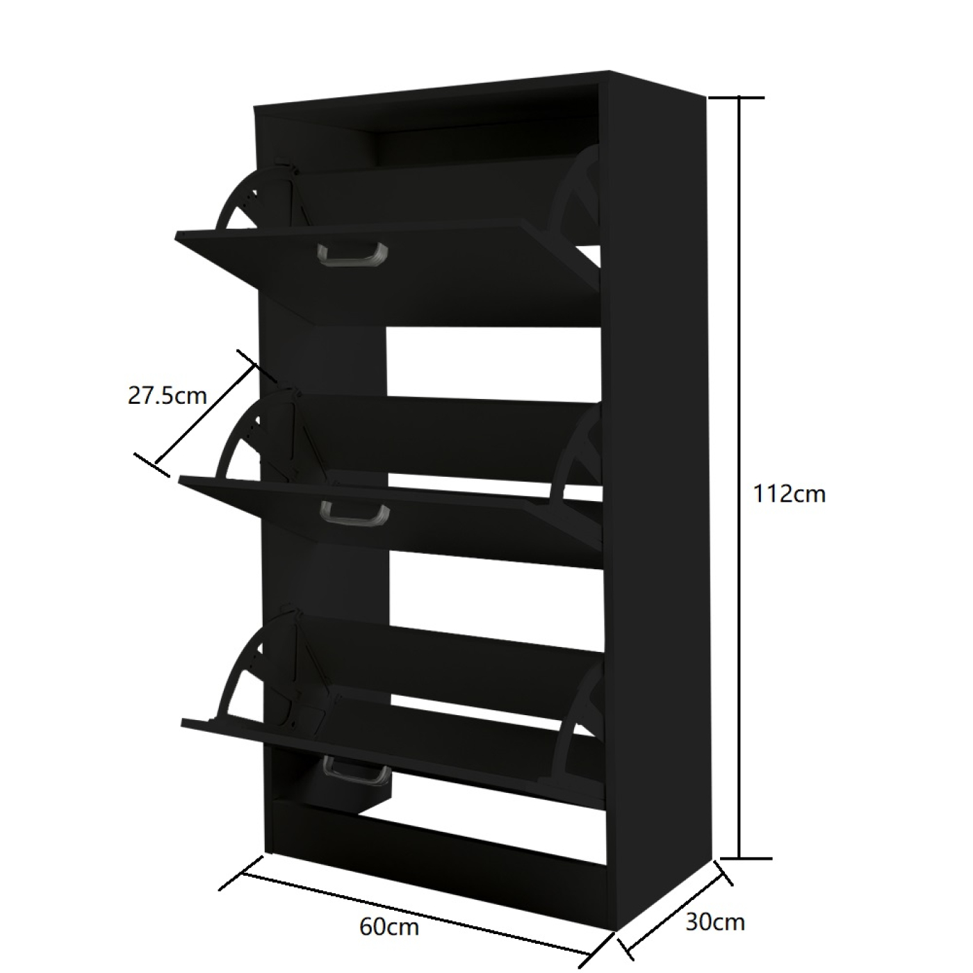 Schoenenkast - schoenenrek - 3 vakken met klepdeuren - zwart - VDD Stage Schoenenkast - schoenenrek - 3 vakken met klepdeuren - zwart - VDD Stage