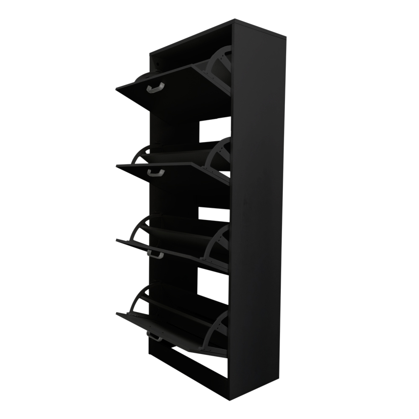 Schoenenkast - schoenenrek - 4 vakken met klepdeuren - zwart - VDD Stage Schoenenkast - schoenenrek - 4 vakken met klepdeuren - zwart - VDD Stage