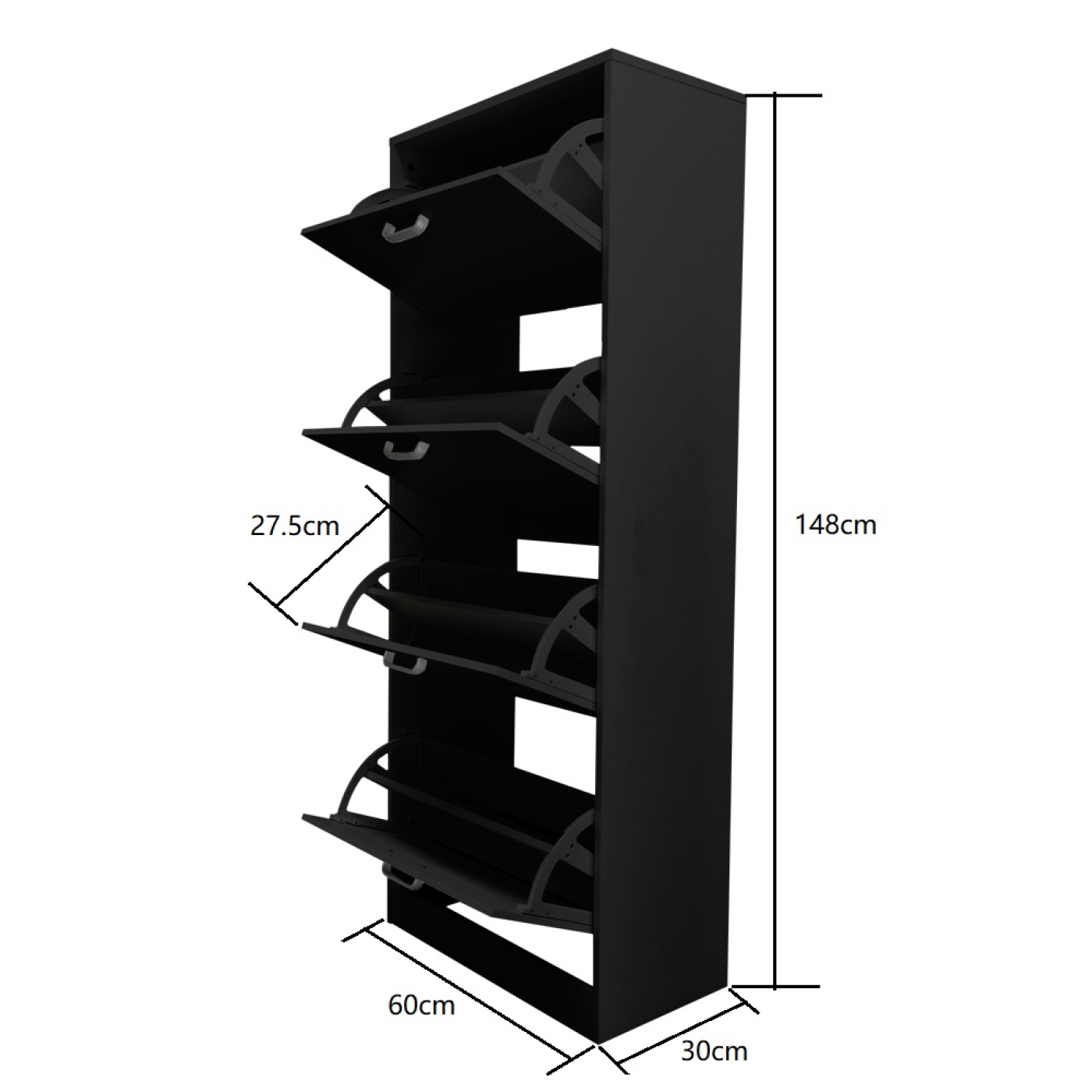 Schoenenkast - schoenenrek - 4 vakken met klepdeuren - zwart - VDD Stage Schoenenkast - schoenenrek - 4 vakken met klepdeuren - zwart - VDD Stage