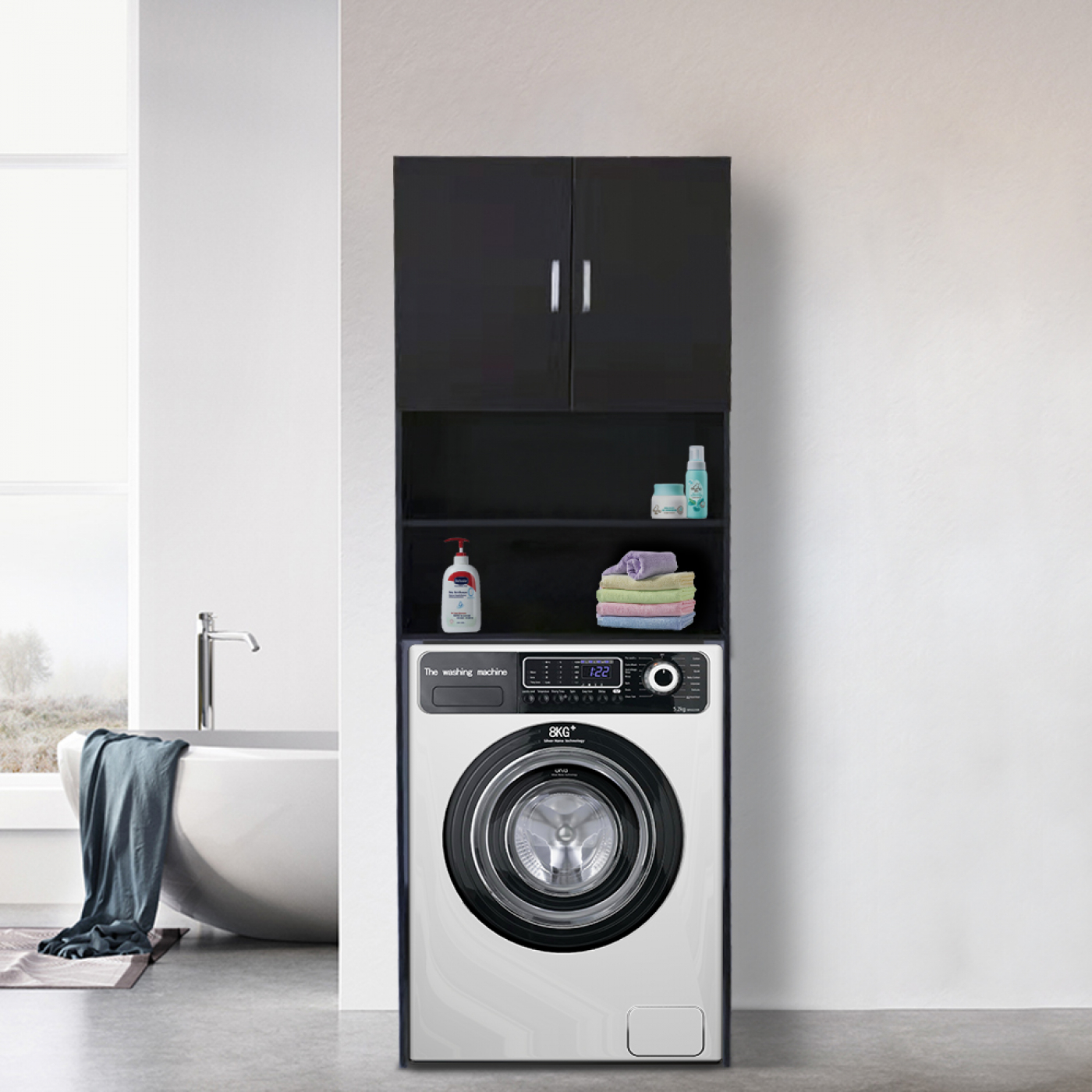 Wasmachine kast wasdroger ombouw meubel 190 cm zwart - alternatieve afbeelding