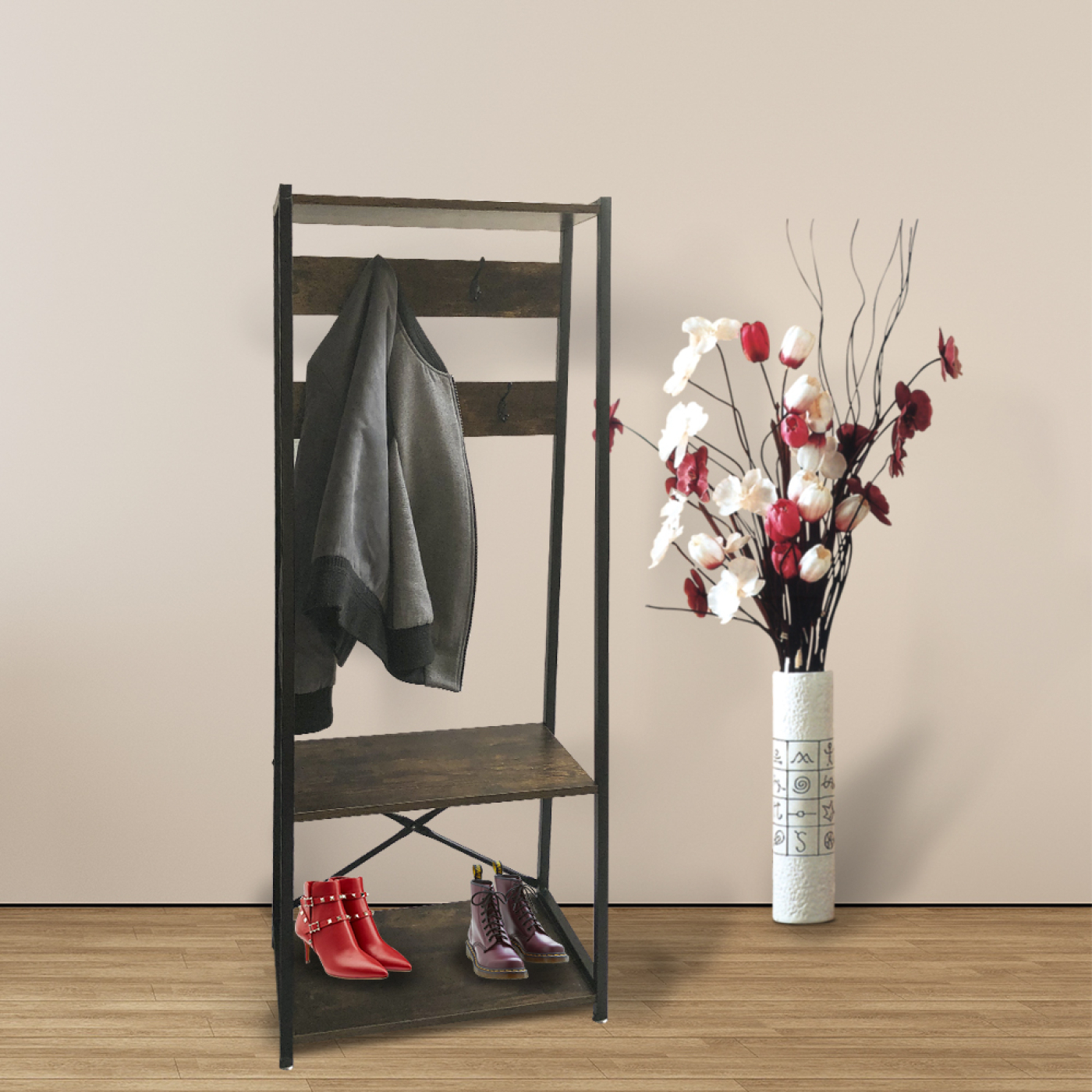 Staande kapstok Garderobe rek industrieel Stoer met schoenenrek 136 cm hoog - alternatieve afbeelding